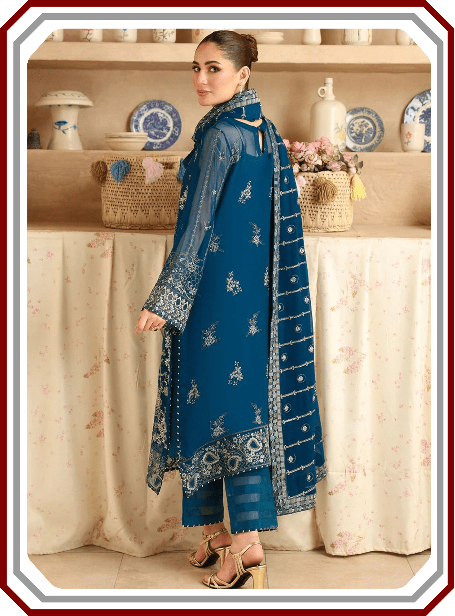 Ramsha Luxury Embroidered Chiffon Suit with Inner - Design 2494 (Unstitched) - Pehna Textile