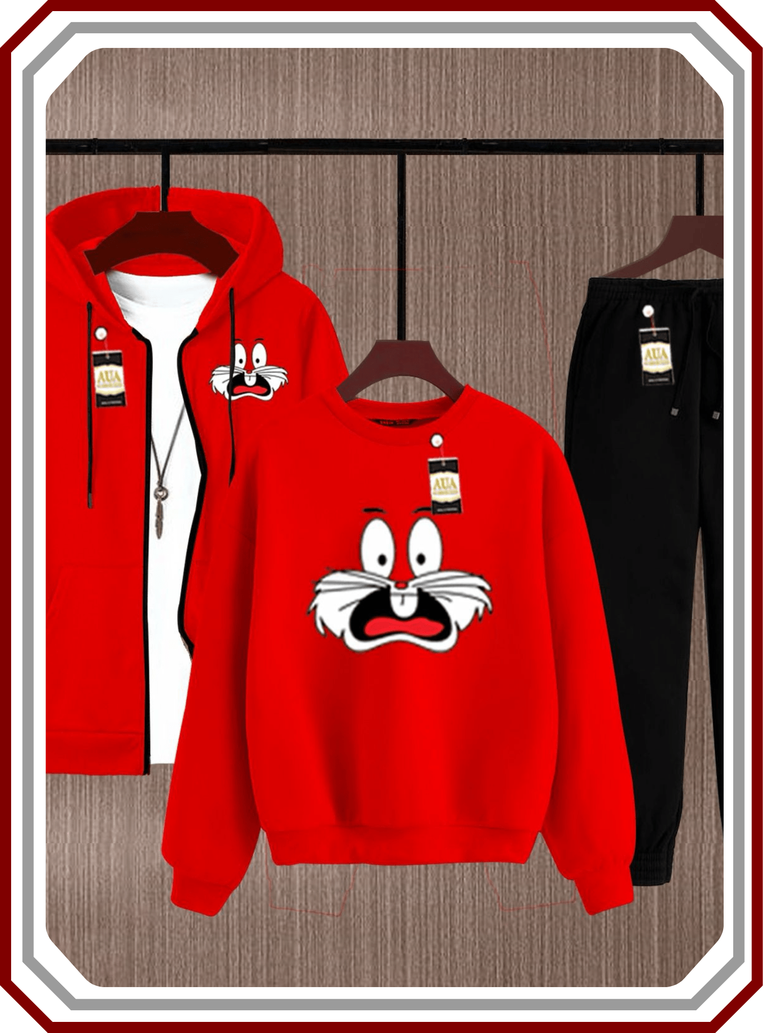 Men's 3 - Piece Winter Tracksuit Bundle - Zipper Hoodie, Sweatshirt & Trouser Fleece Set - Pehna Textile