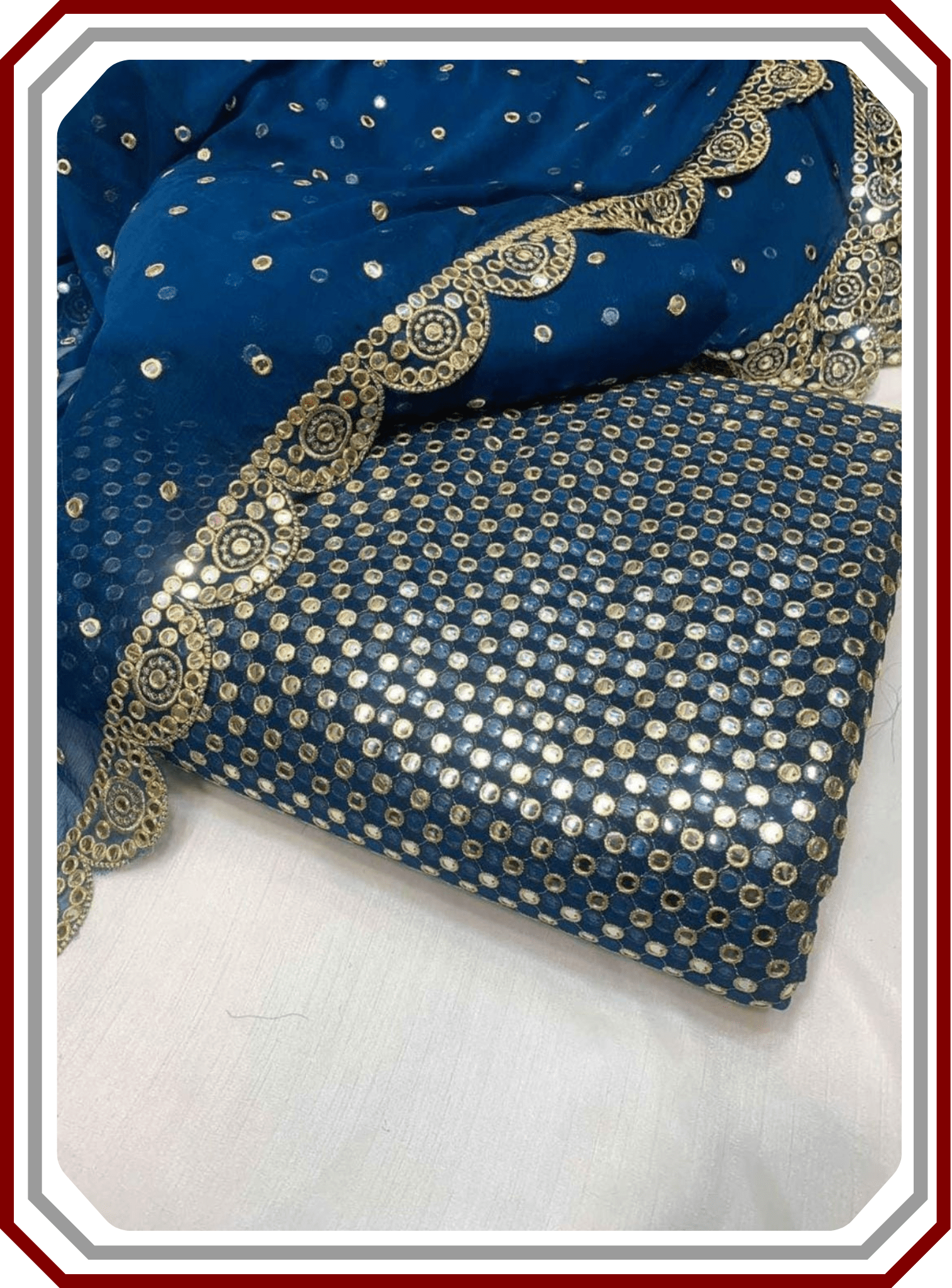 Boutique Style Heavy 9mm Embroidered Chiffon Suit with Cutwork Dupatta (Unstitched) - Pehna Textile