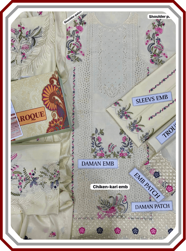 Baroque Dhanak Boring Embroidered Suit - Embroidered Shawl (Unstitched) - Pehna Textile