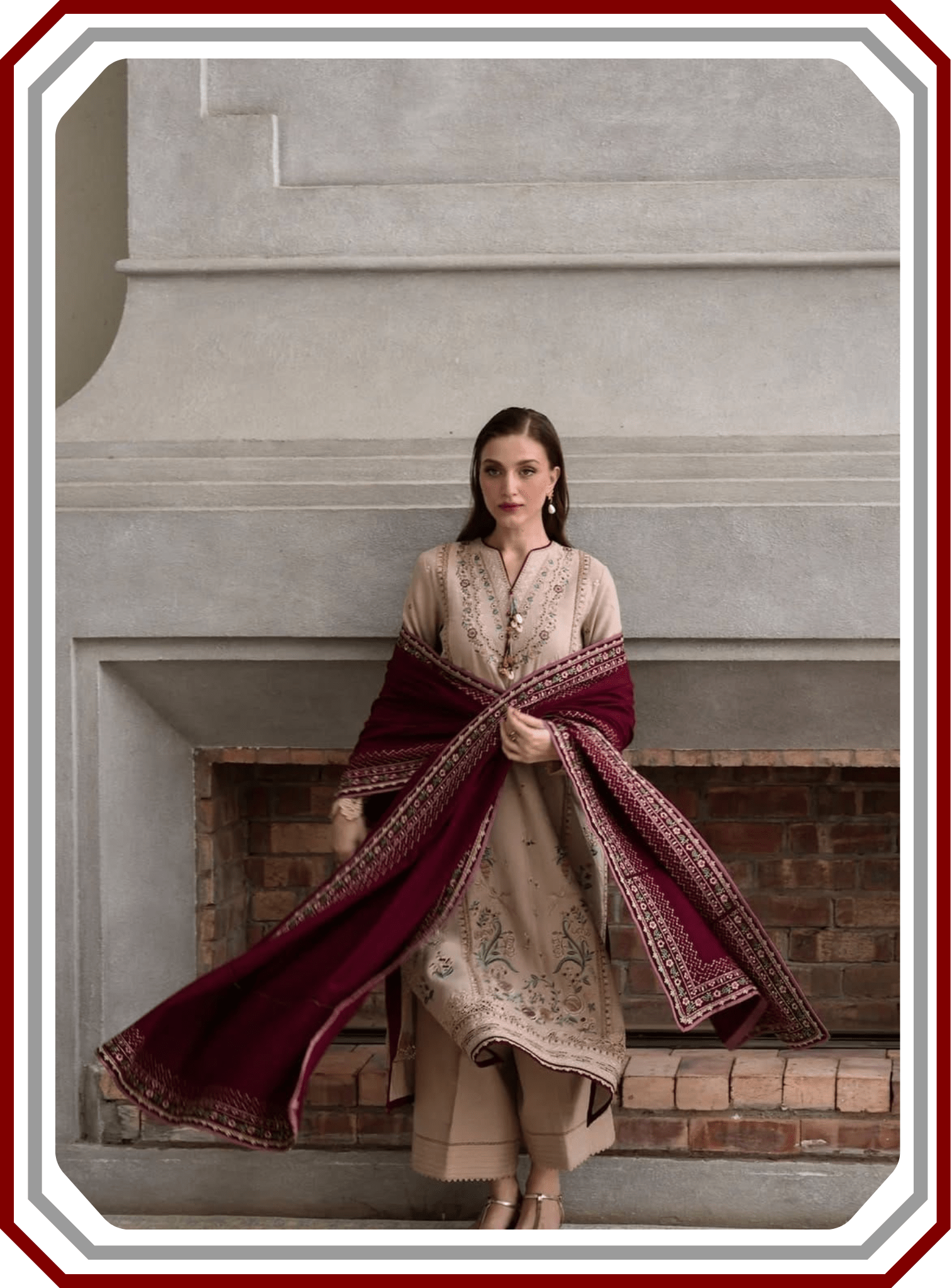 IZEL Luxury Airjet Dhanak Suit - Heavy Embroidered Shawl (Unstitched) - Pehna Textile