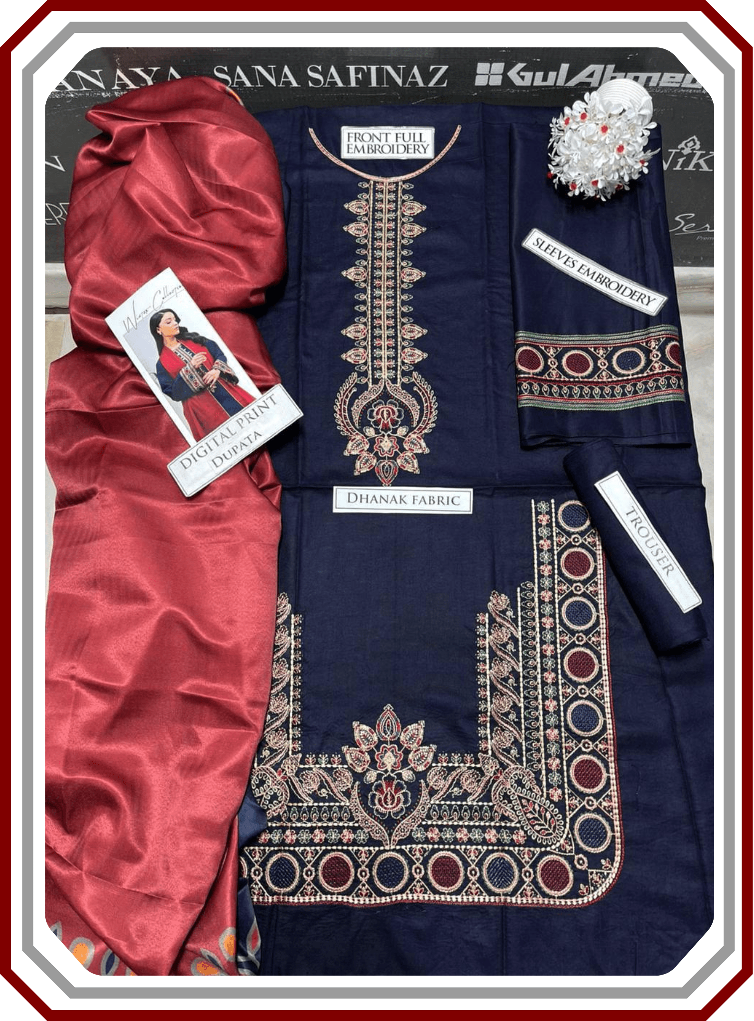 Jazmin Dhanak Embroidered Unstitched 3 - Piece Suit – Code D562 | Winter Collection 2025 - Pehna Textile