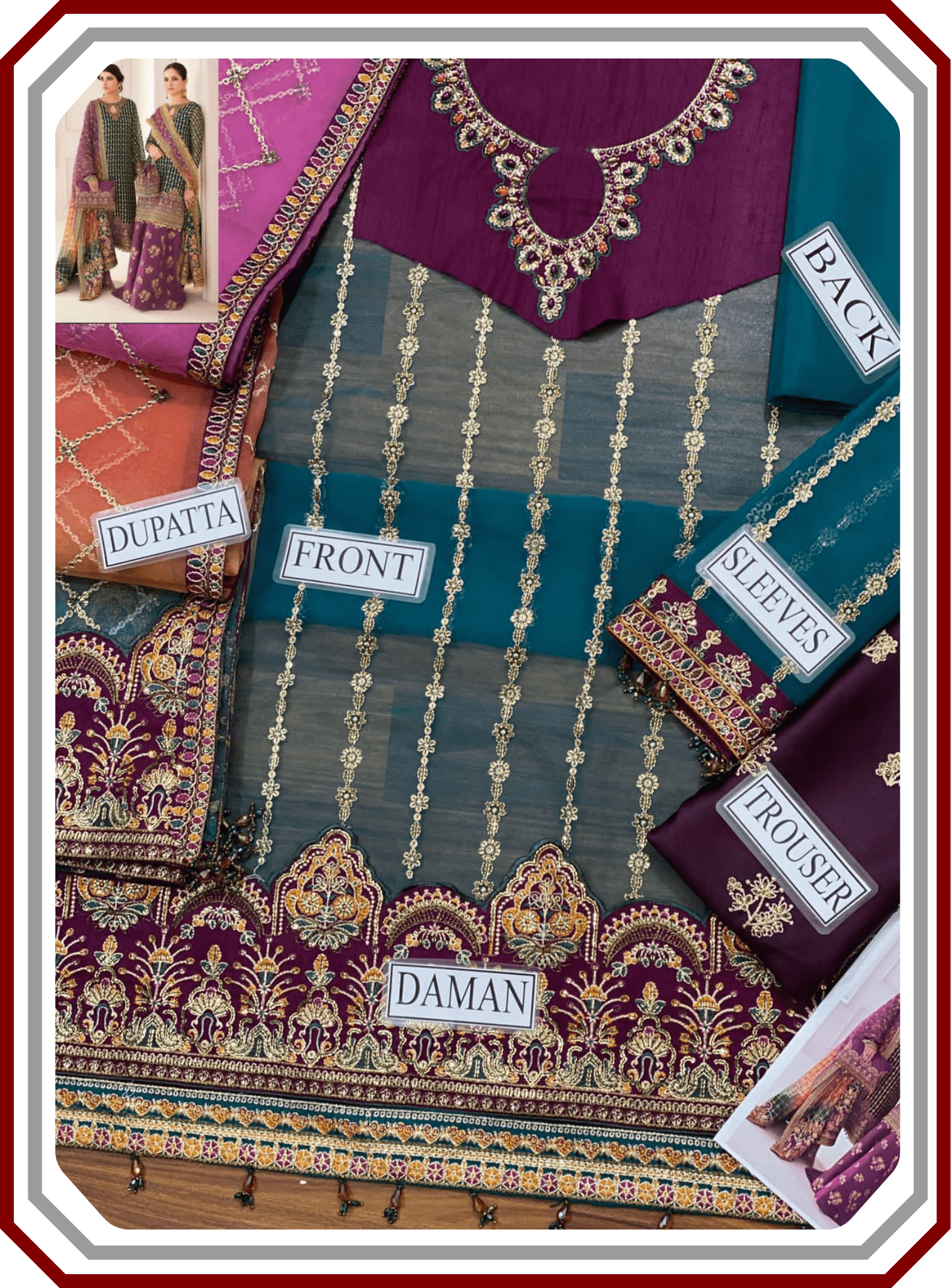 Baroque Chantalee Replica Organza Suit - Adda Work & Emb Trouser - Pehna Textile