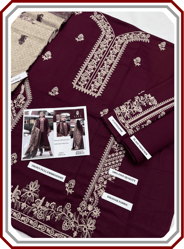 IZEL Premium Dhanak Embroidered Suit with Digital Wool Shawl - Winter Collection 2025 - Pehna Textile