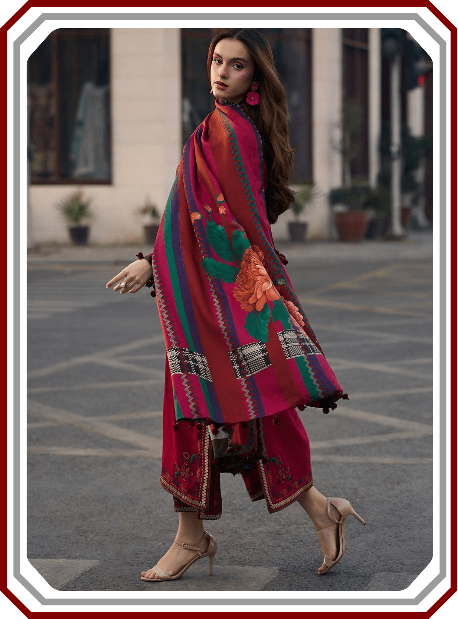 Charizma Dhanak Suit - Heavy Embroidery & Digital Shawl - Pehna Textile