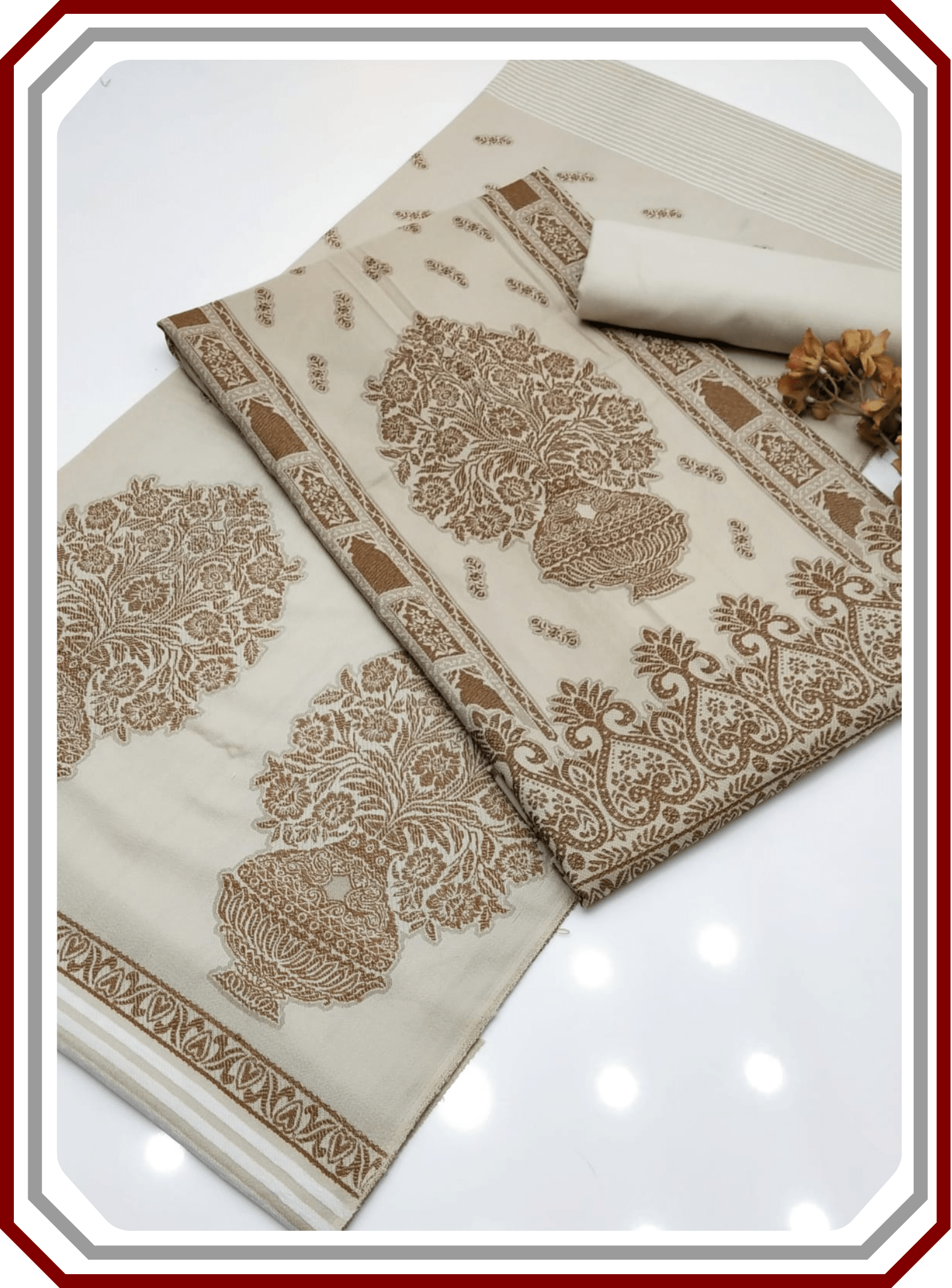 Elegant Mother's Edition - Jacquard Dhanak Wool 3 - Piece Suit with Warm Shawl - Pehna Textile