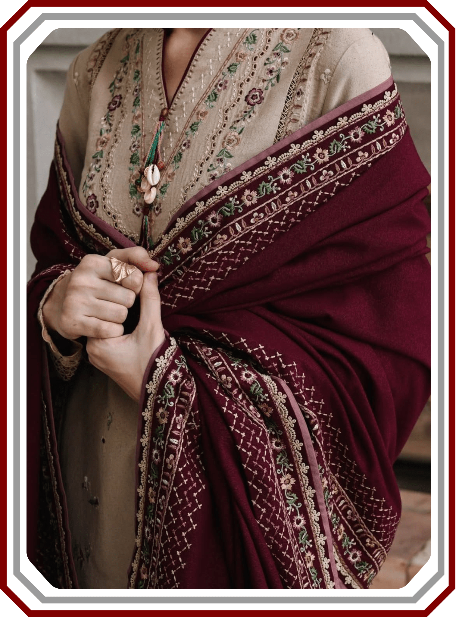 IZEL Luxury Airjet Dhanak Suit - Heavy Embroidered Shawl (Unstitched) - Pehna Textile