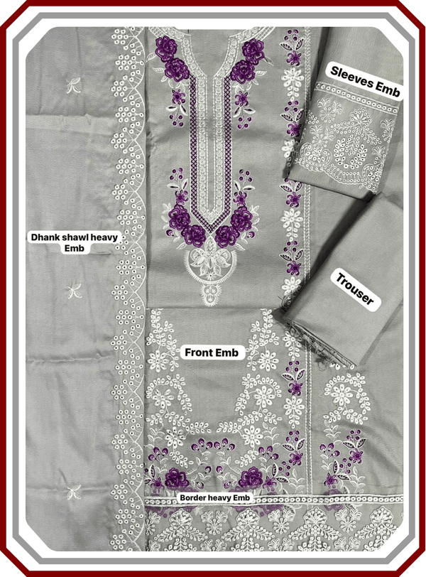 Mushq Premium Chicken Kari Dhanak Suit with Heavy Embroidered Shawl - Winter Collection 2025 - Pehna Textile