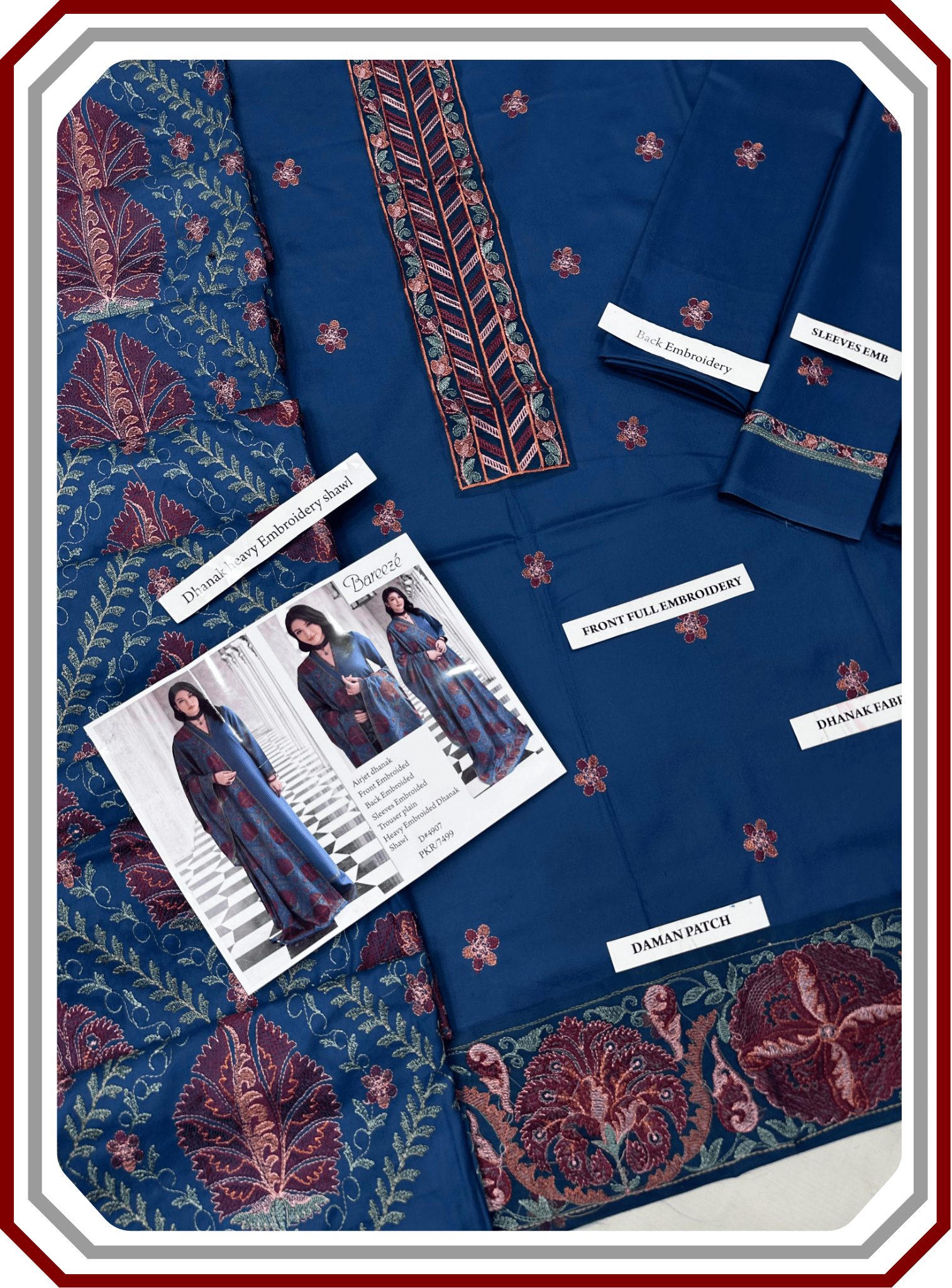 Bareeze Premium Dhanak – Full Heavy Embroidered Shawl 3PC Unstitched Suit - Pehna Textile