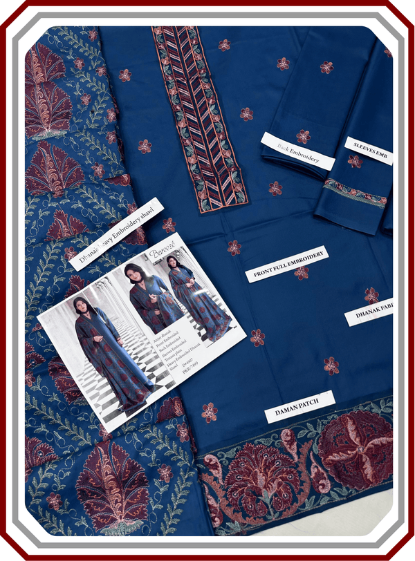 Bareeze Premium Dhanak – Full Heavy Embroidered Shawl 3PC Unstitched Suit - Pehna Textile