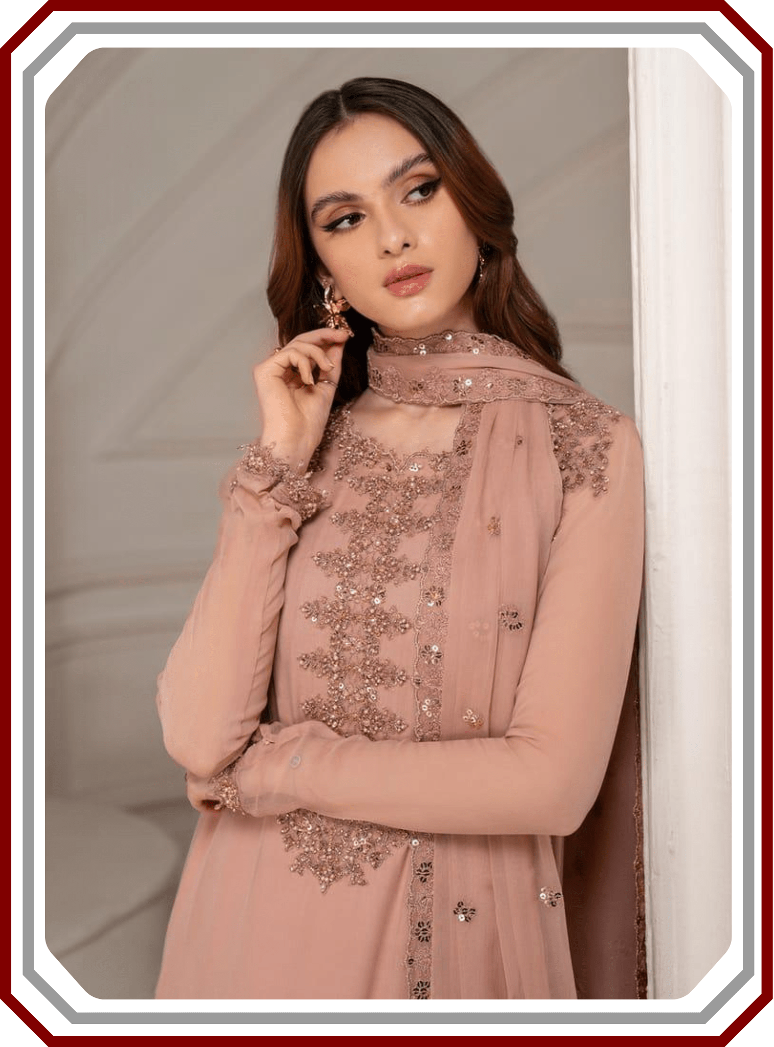 Iznik Luxury Chiffon Suit - Heavy Adda Work Neck & Pallu (Unstitched) - Pehna Textile