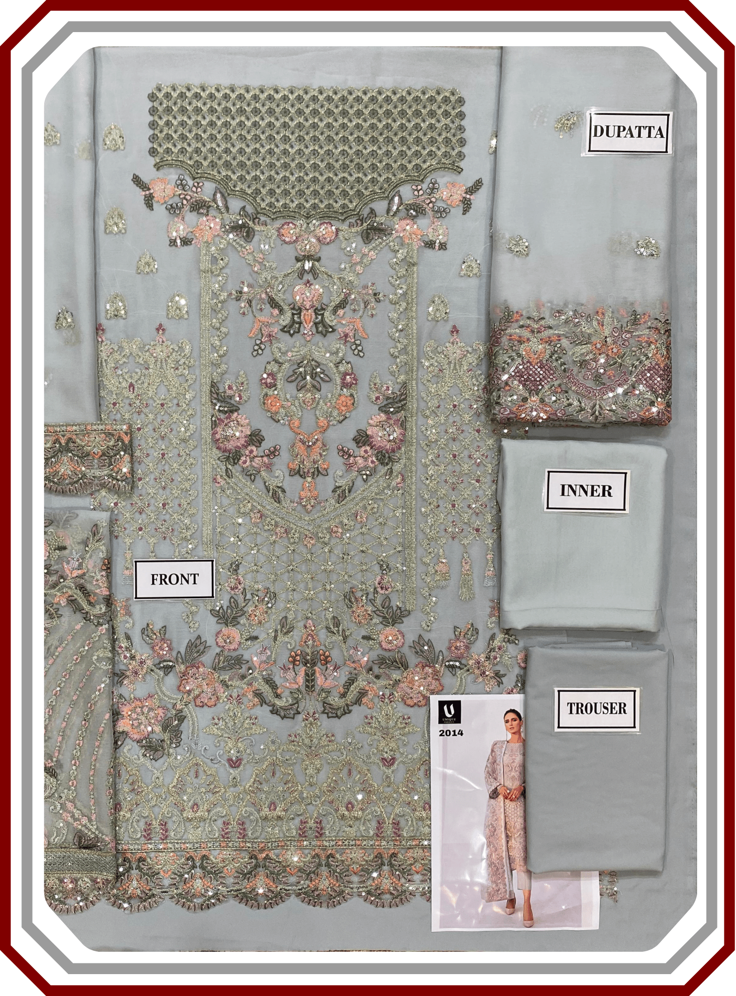 Baroque 3 - Piece Unstitched Semi Pure Chiffon Suit – Malai Crape Trouser - Pehna Textile