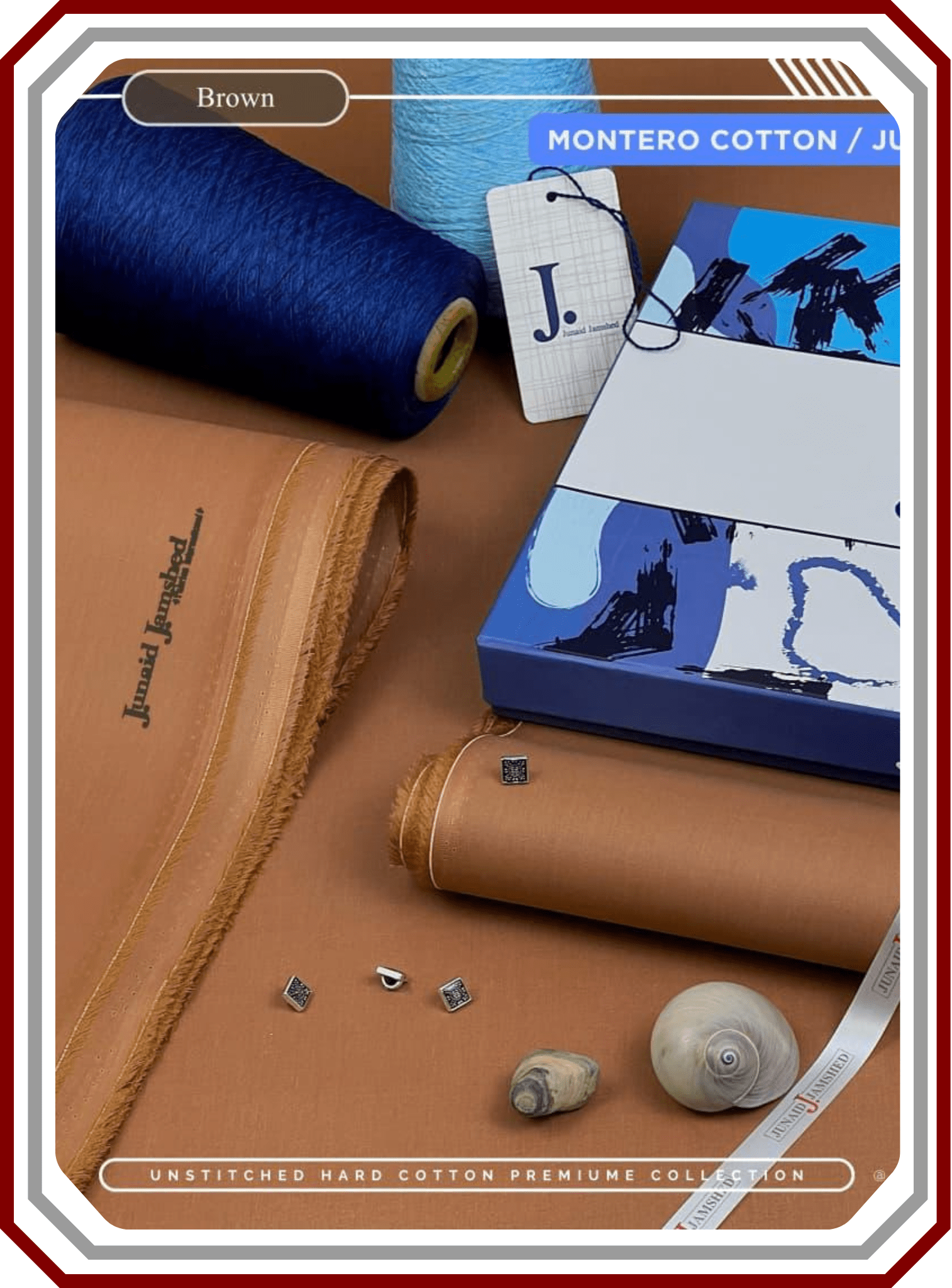 J. Junaid Jamshed All - Season Hard Cotton Suit - Silver Finish (4.5M) - Pehna Textile