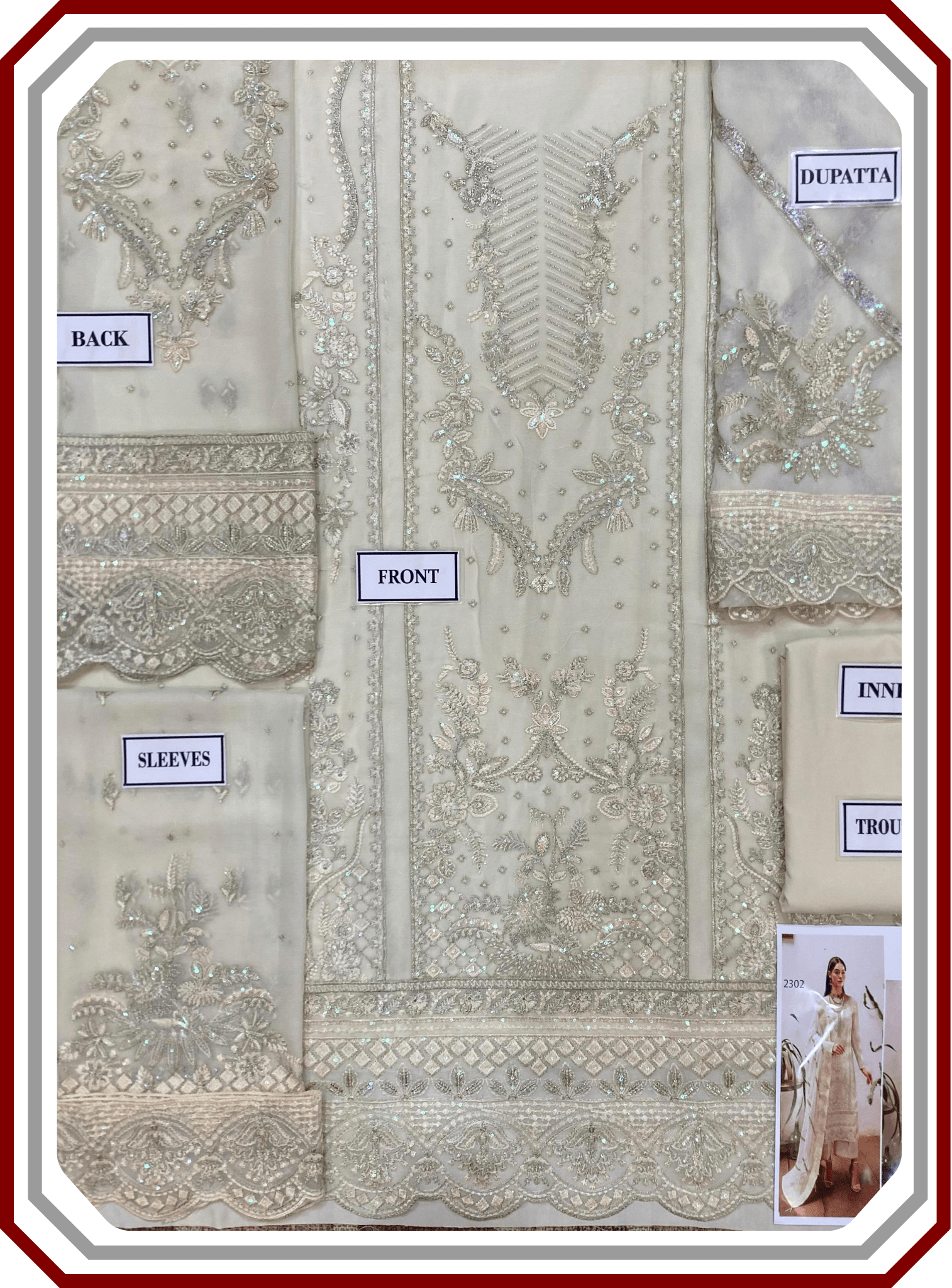 Gulaal Luxury Embroidered Sequinned Chiffon Suit with Inner - Design 2302 (Unstitched) - Pehna Textile