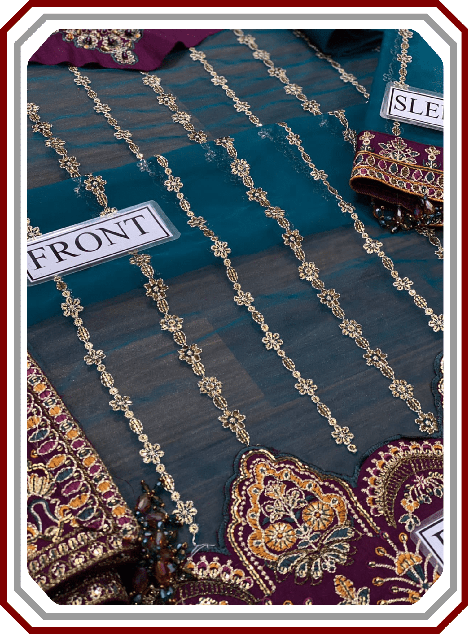 Baroque Chantalee Replica Organza Suit - Adda Work & Emb Trouser - Pehna Textile