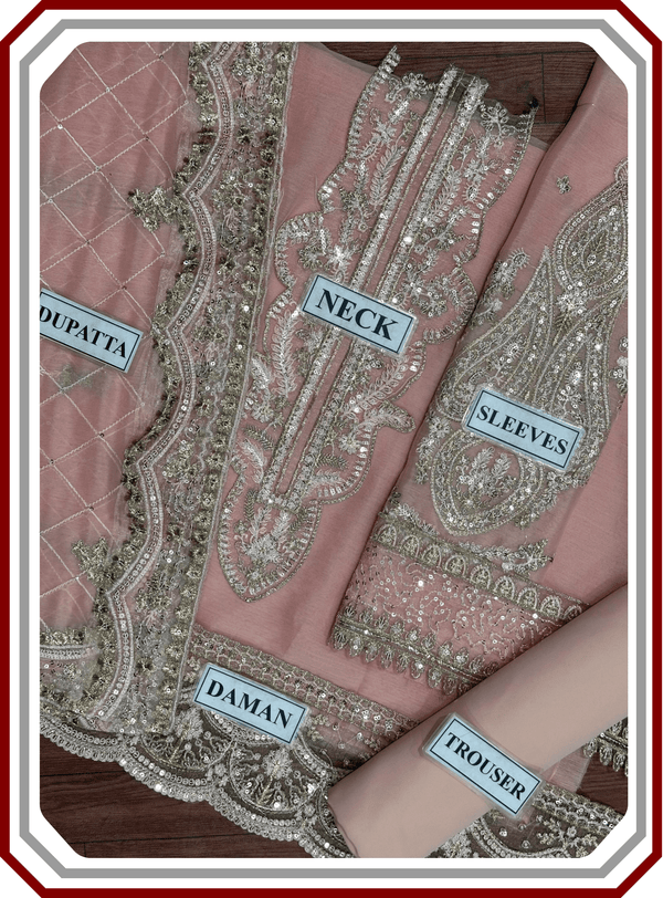 Neeshay Replica Chiffon Suit - Heavy Sequence Work (Unstitched) - Pehna Textile