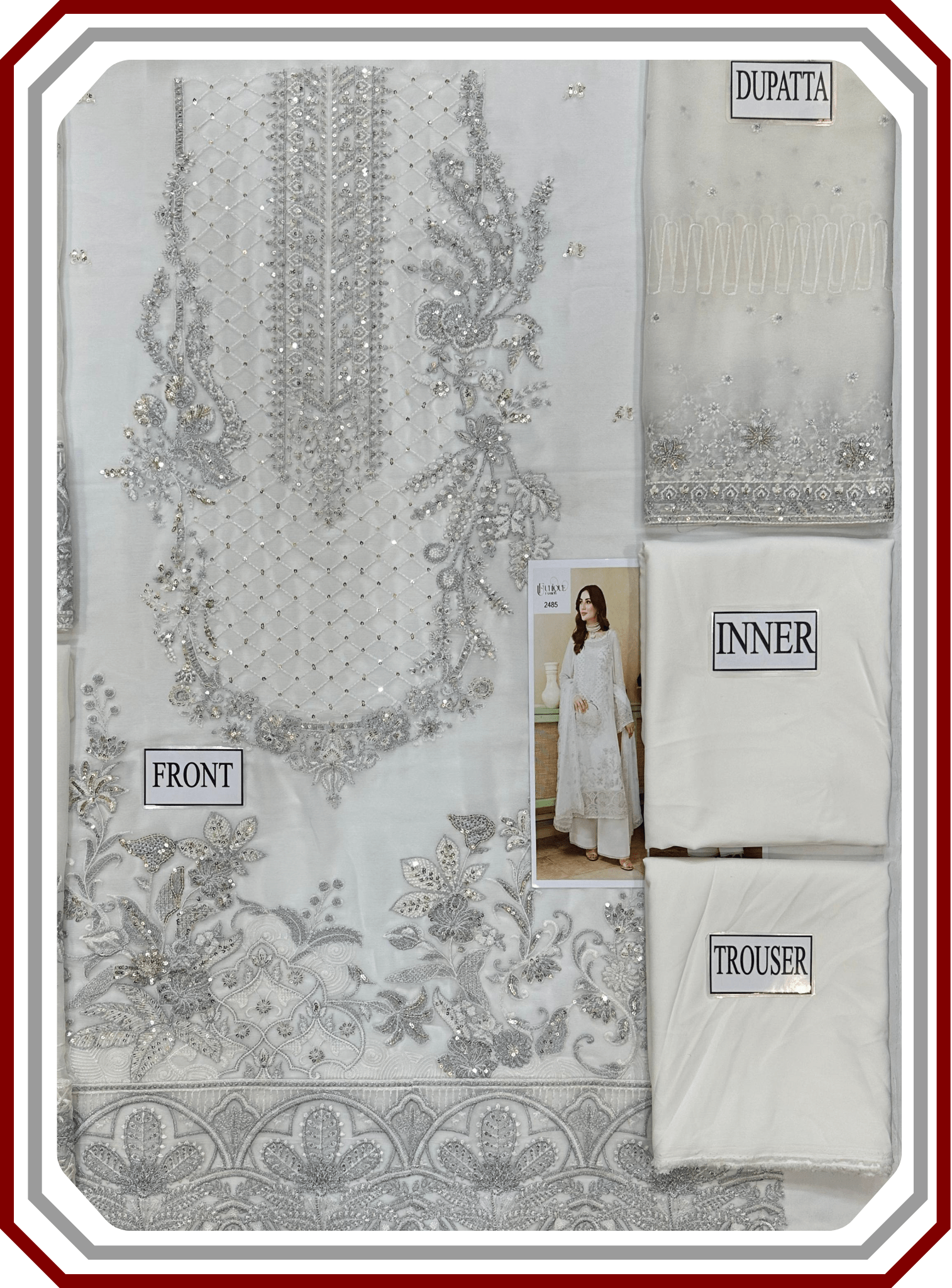 Ramsha Luxury Embroidered Chiffon Suit with Inner - Design 2485 (Unstitched) - Pehna Textile