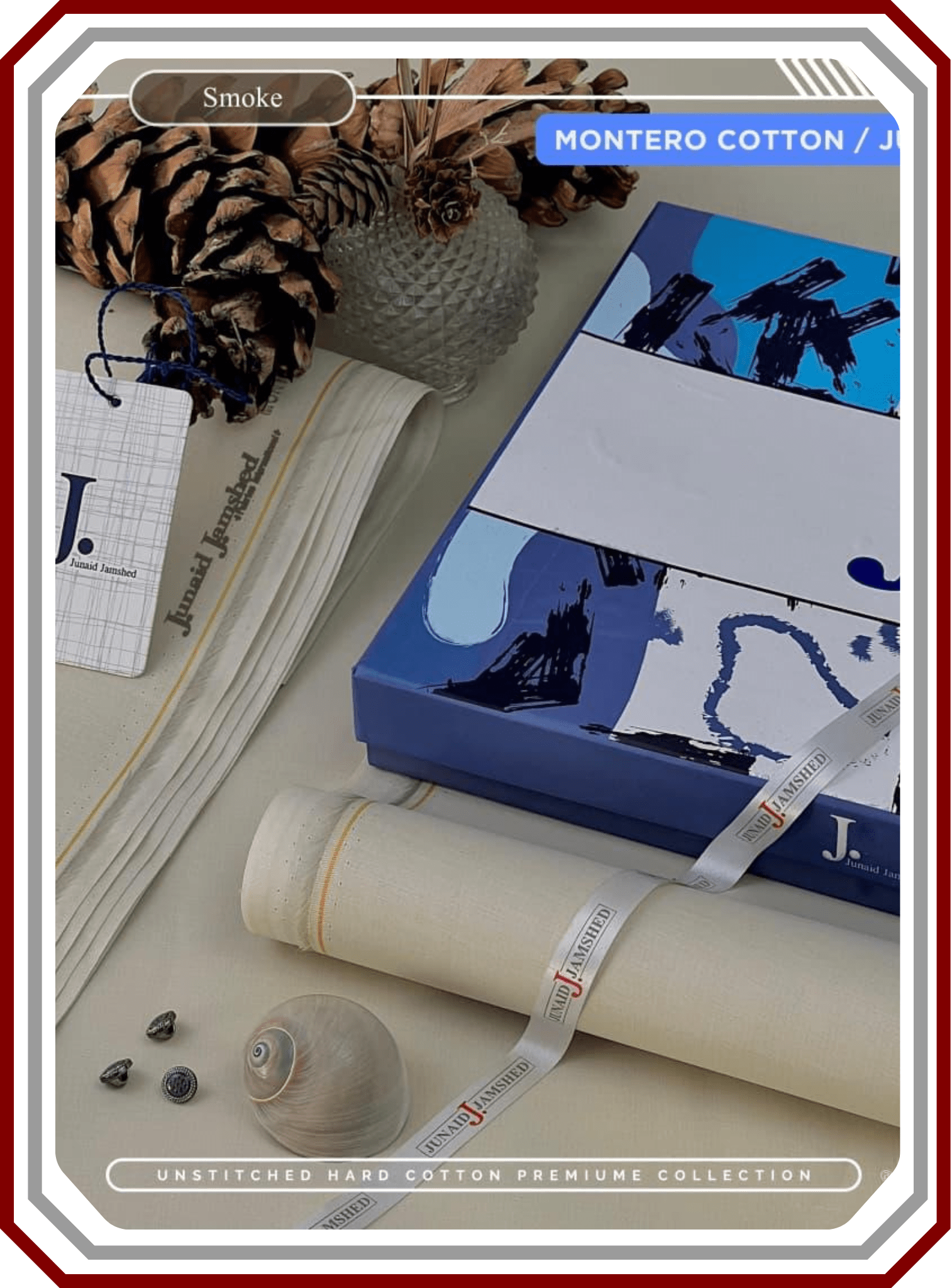 J. Junaid Jamshed Men's Premium Hard Cotton - Silver Finish Executive Suit - Pehna Textile