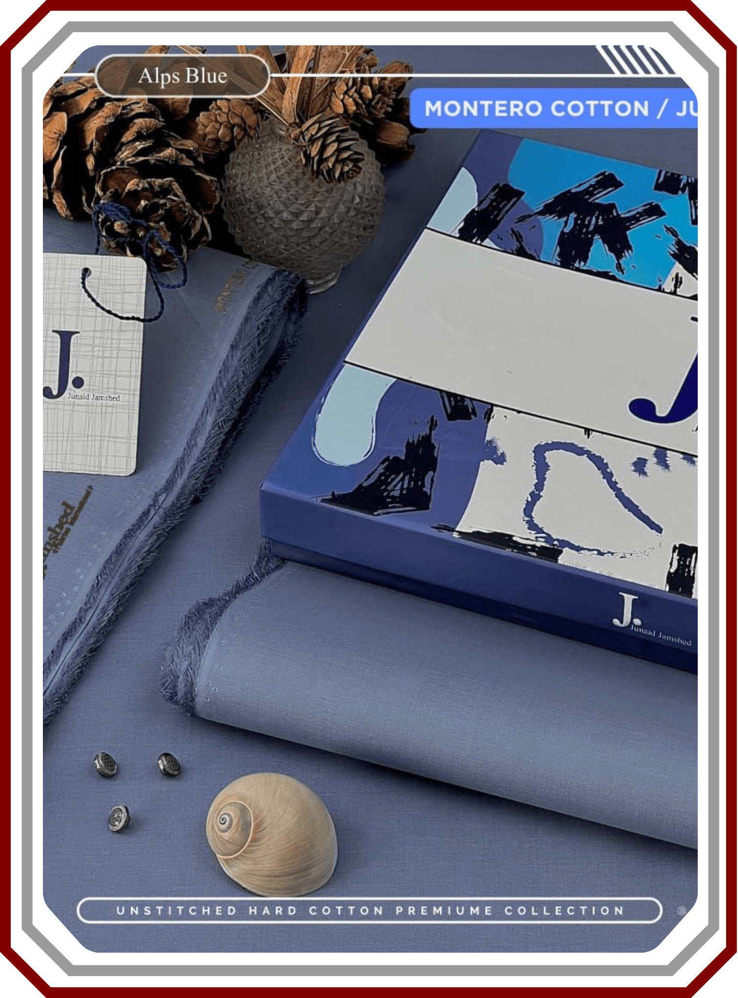 J. Junaid Jamshed All - Season Hard Cotton Suit - Silver Finish (4.5M) - Pehna Textile