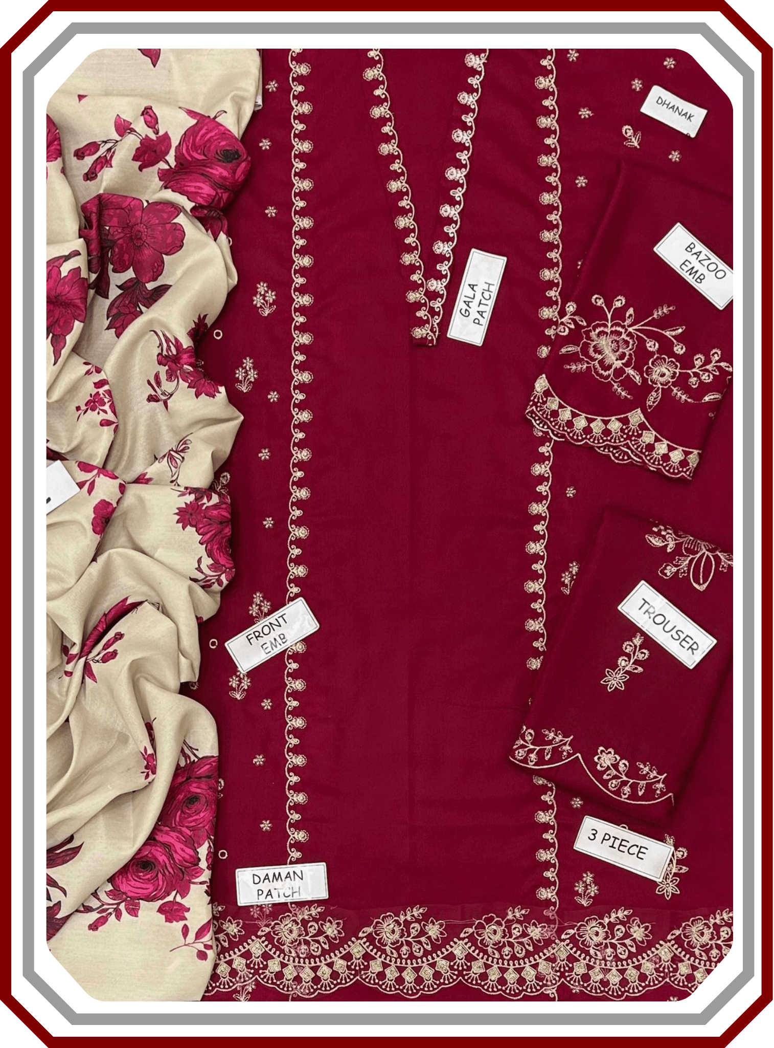 Zara Shahjahan Dhanak Suit - Embroidered Trouser & Digital Dupatta - Pehna Textile