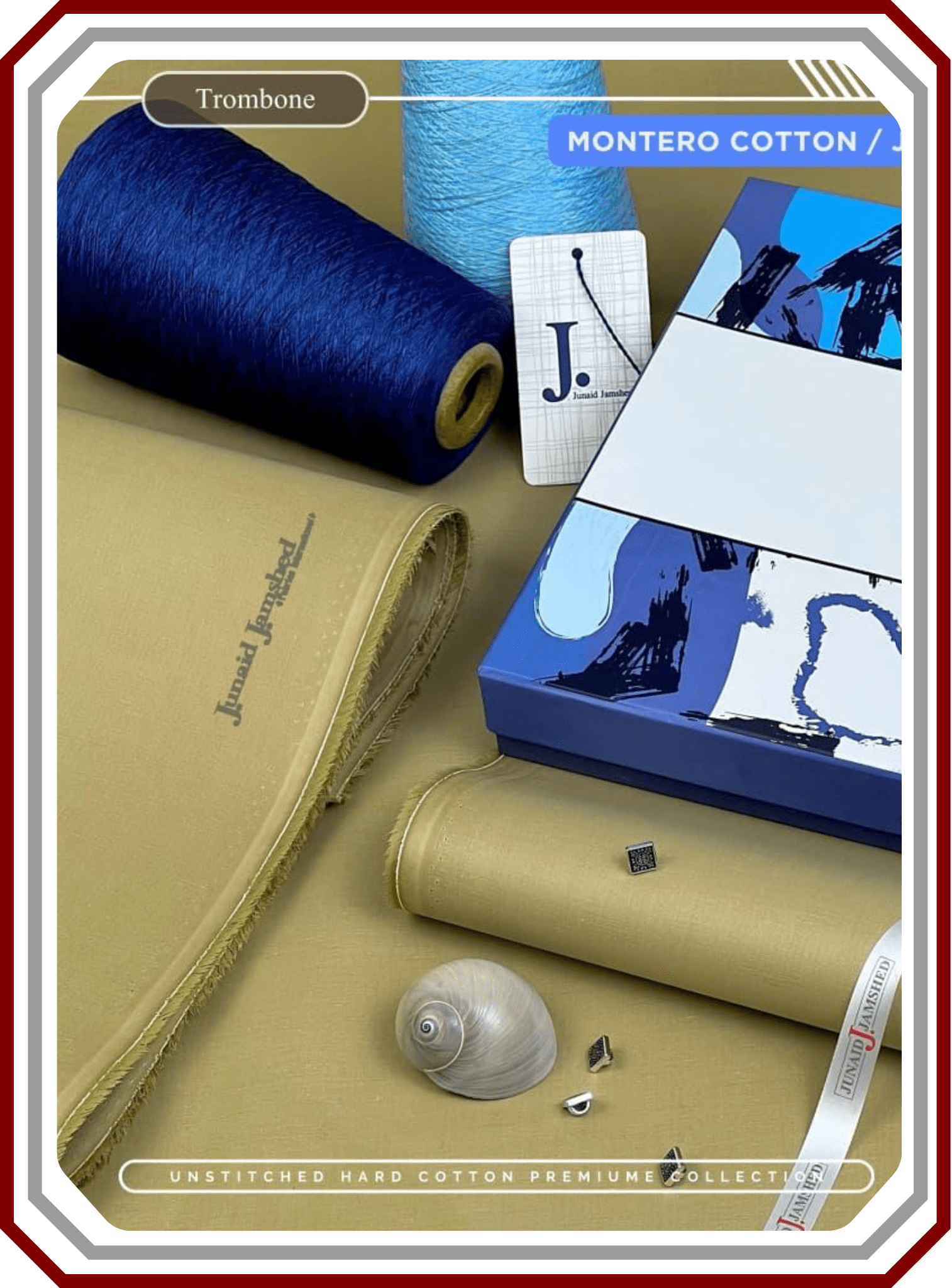 Junaid Jamshed Hard Cotton Men's Suit - Silver Finish (4.5 Meters) - Pehna Textile