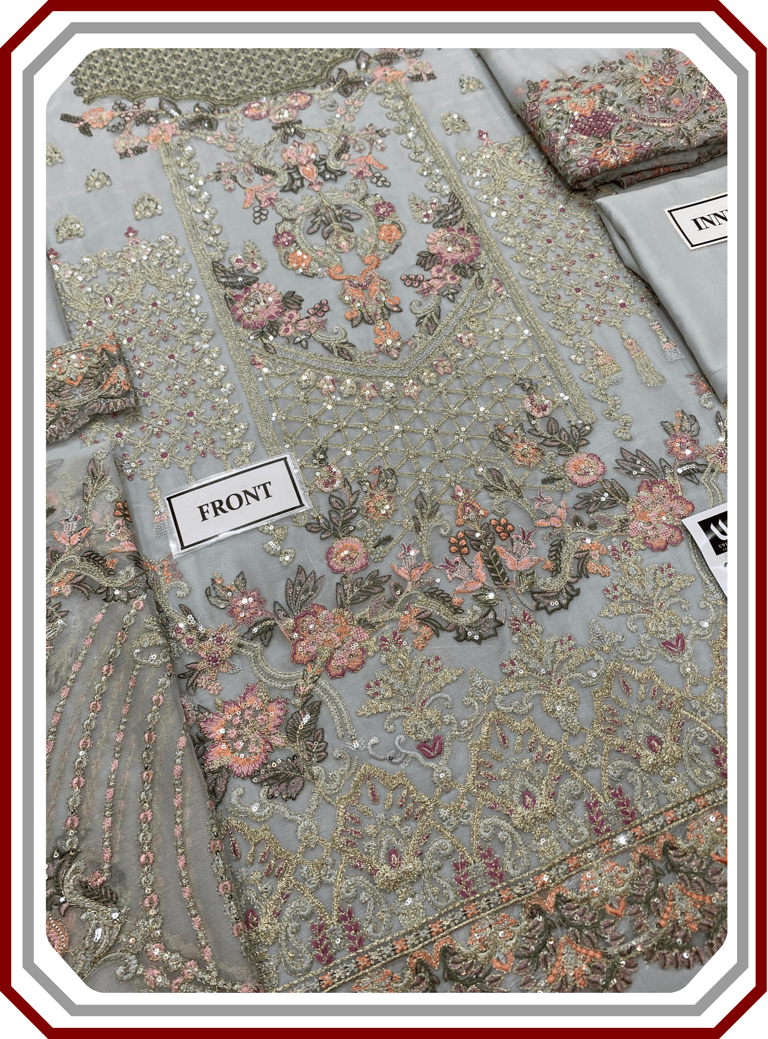 Baroque 3 - Piece Unstitched Semi Pure Chiffon Suit – Malai Crape Trouser - Pehna Textile