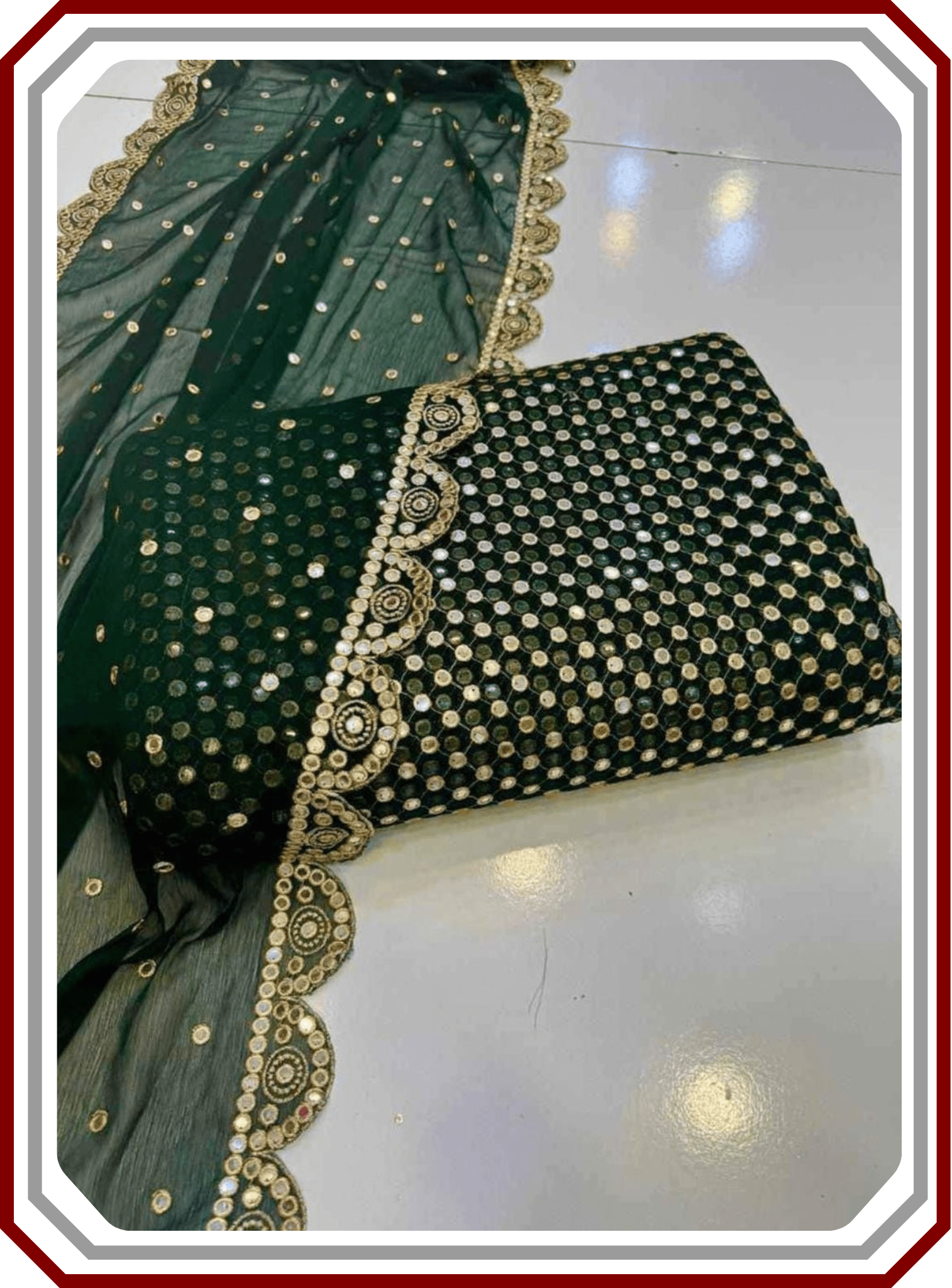 Boutique Style Heavy 9mm Embroidered Chiffon Suit with Cutwork Dupatta (Unstitched) - Pehna Textile