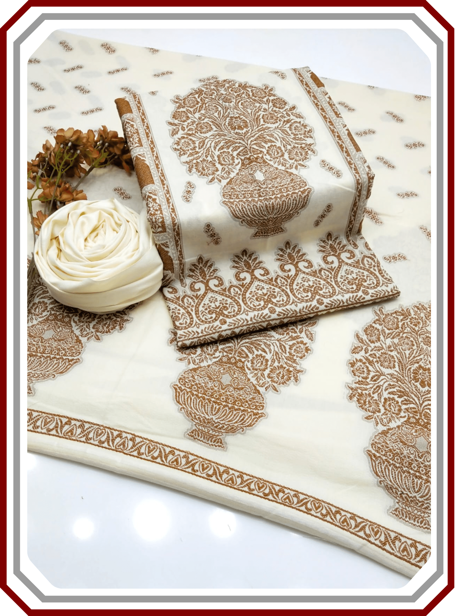 Elegant Mother's Edition - Jacquard Dhanak Wool 3 - Piece Suit with Warm Shawl - Pehna Textile