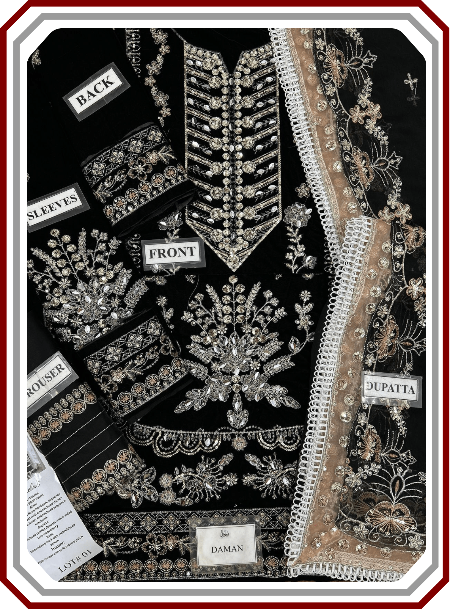 Aneelas Micro 9000 Velvet Suit - Handwork & Chiffon Dupatta - Pehna Textile