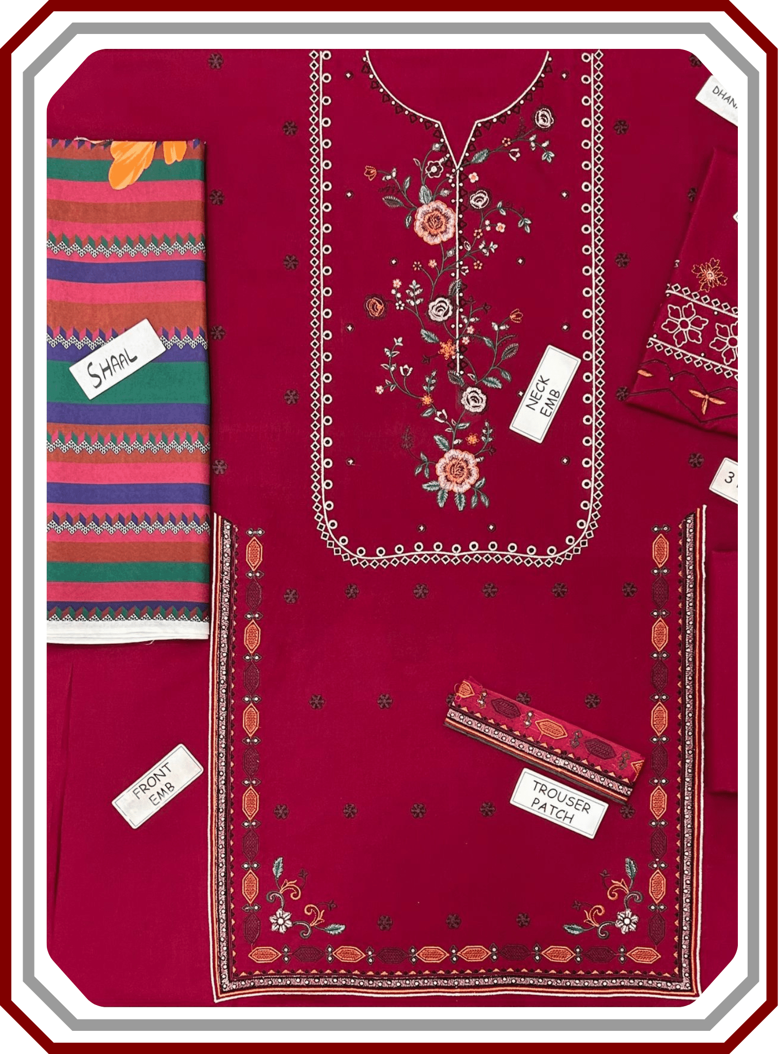 Charizma Dhanak Suit - Heavy Embroidery & Digital Shawl - Pehna Textile