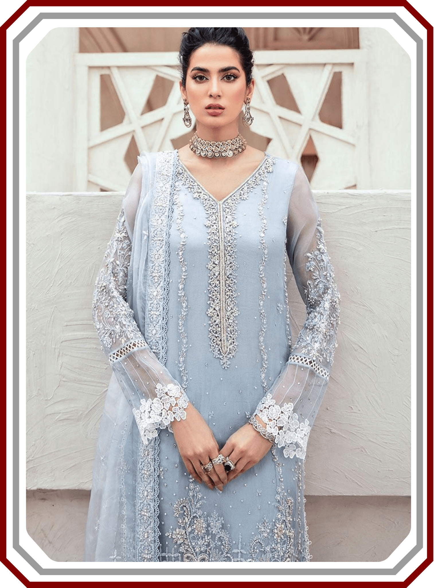 Mushq Replica Hand - Crafted Organza Ensemble - Adda & Sequence Work with Satin Silk (Unstitched) - Pehna Textile