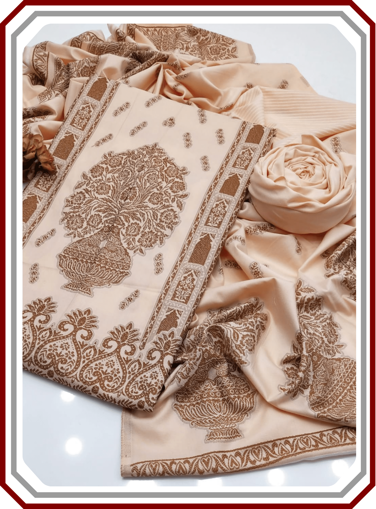 Elegant Mother's Edition - Jacquard Dhanak Wool 3 - Piece Suit with Warm Shawl - Pehna Textile