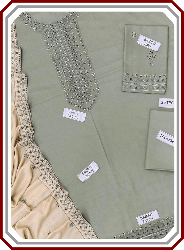 Batik Dhanak Suit - Heavy Emb Neck & RTW Shawl (Unstitched) - Pehna Textile