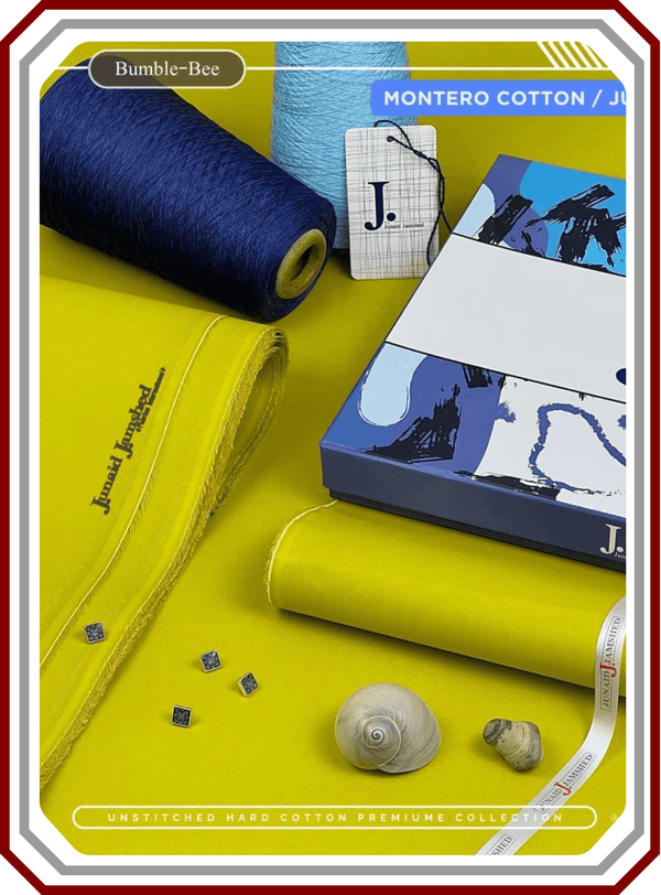 Junaid Jamshed Hard Cotton Men's Suit - Silver Finish (4.5 Meters) - Pehna Textile