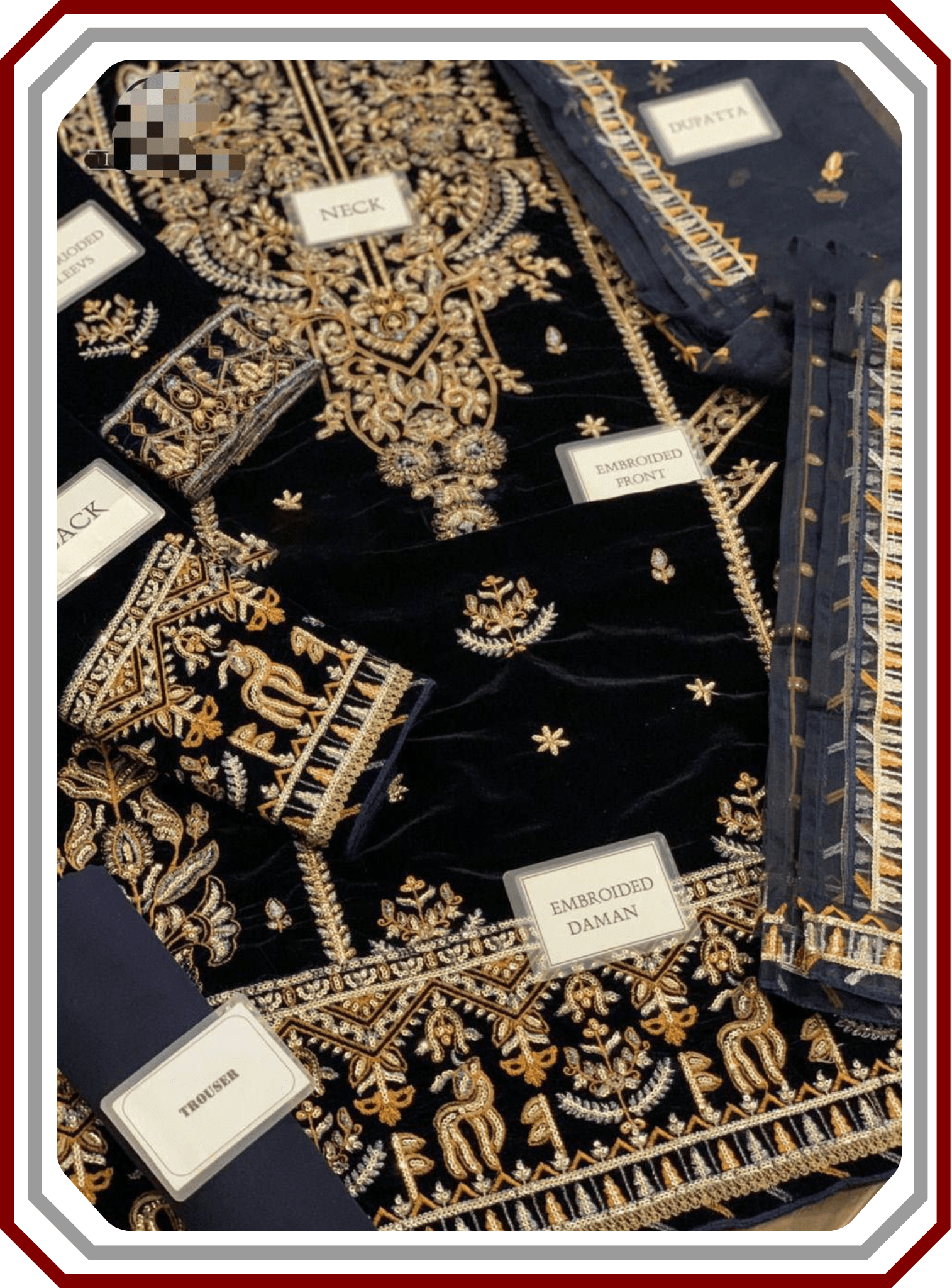 Asim Jofa Ayeza Makhmal Collection - Micro 9000 Velvet Suit with Cutwork Net Dupatta (Unstitched) - Pehna Textile