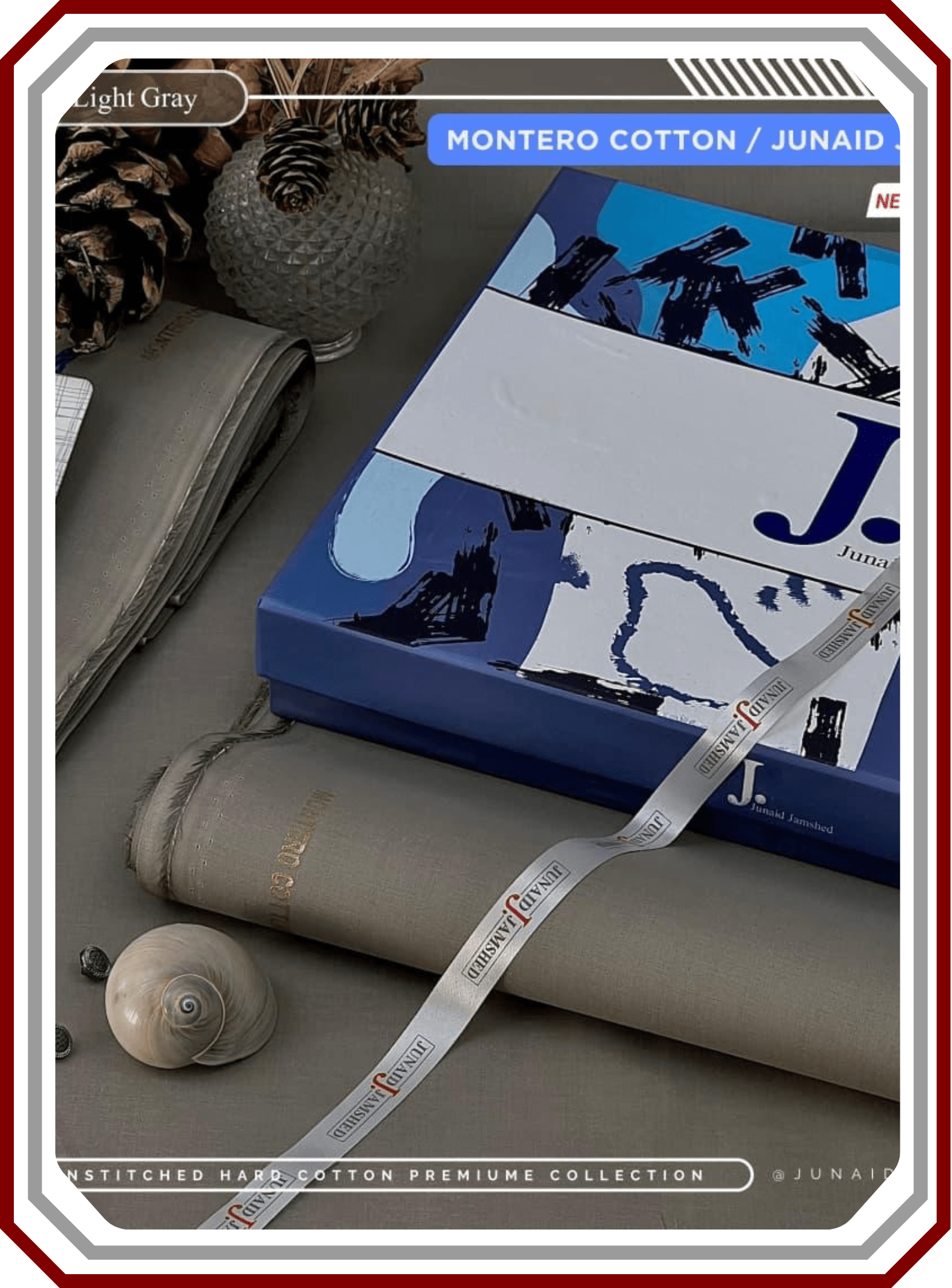 J. Junaid Jamshed All - Season Hard Cotton Suit - Silver Finish (4.5M) - Pehna Textile