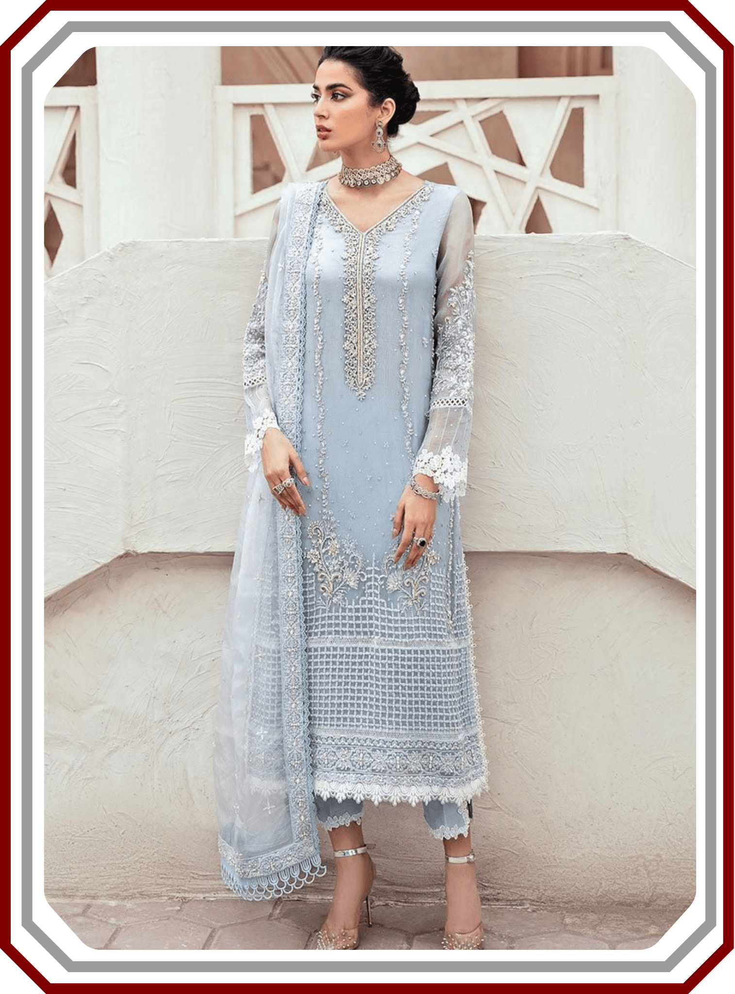 Mushq Replica Hand - Crafted Organza Ensemble - Adda & Sequence Work with Satin Silk (Unstitched) - Pehna Textile