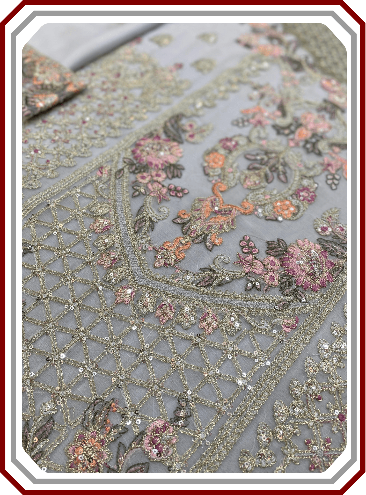 Baroque 3 - Piece Unstitched Semi Pure Chiffon Suit – Malai Crape Trouser - Pehna Textile