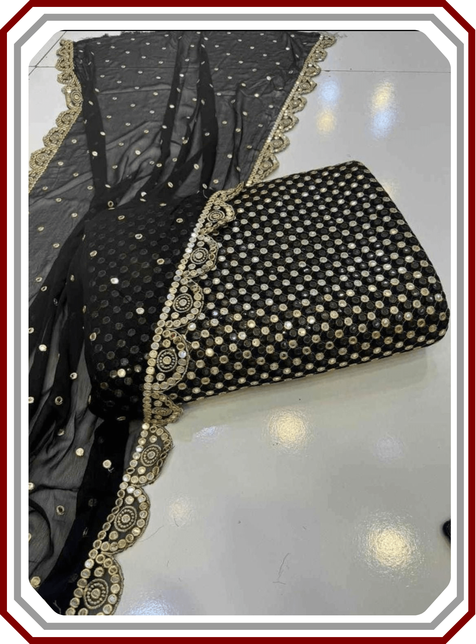 Boutique Style Heavy 9mm Embroidered Chiffon Suit with Cutwork Dupatta (Unstitched) - Pehna Textile