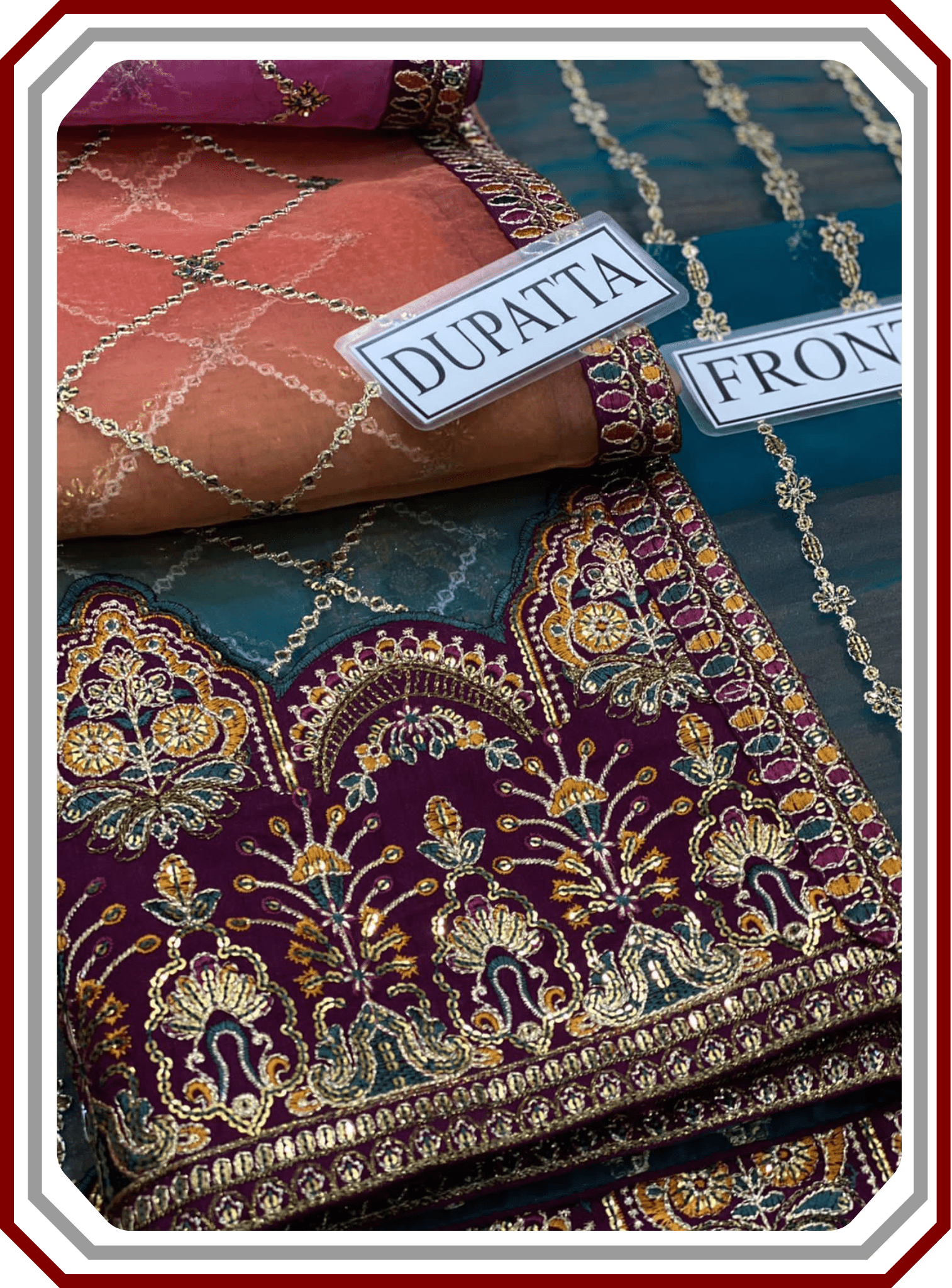 Baroque Chantalee Replica Organza Suit - Adda Work & Emb Trouser - Pehna Textile