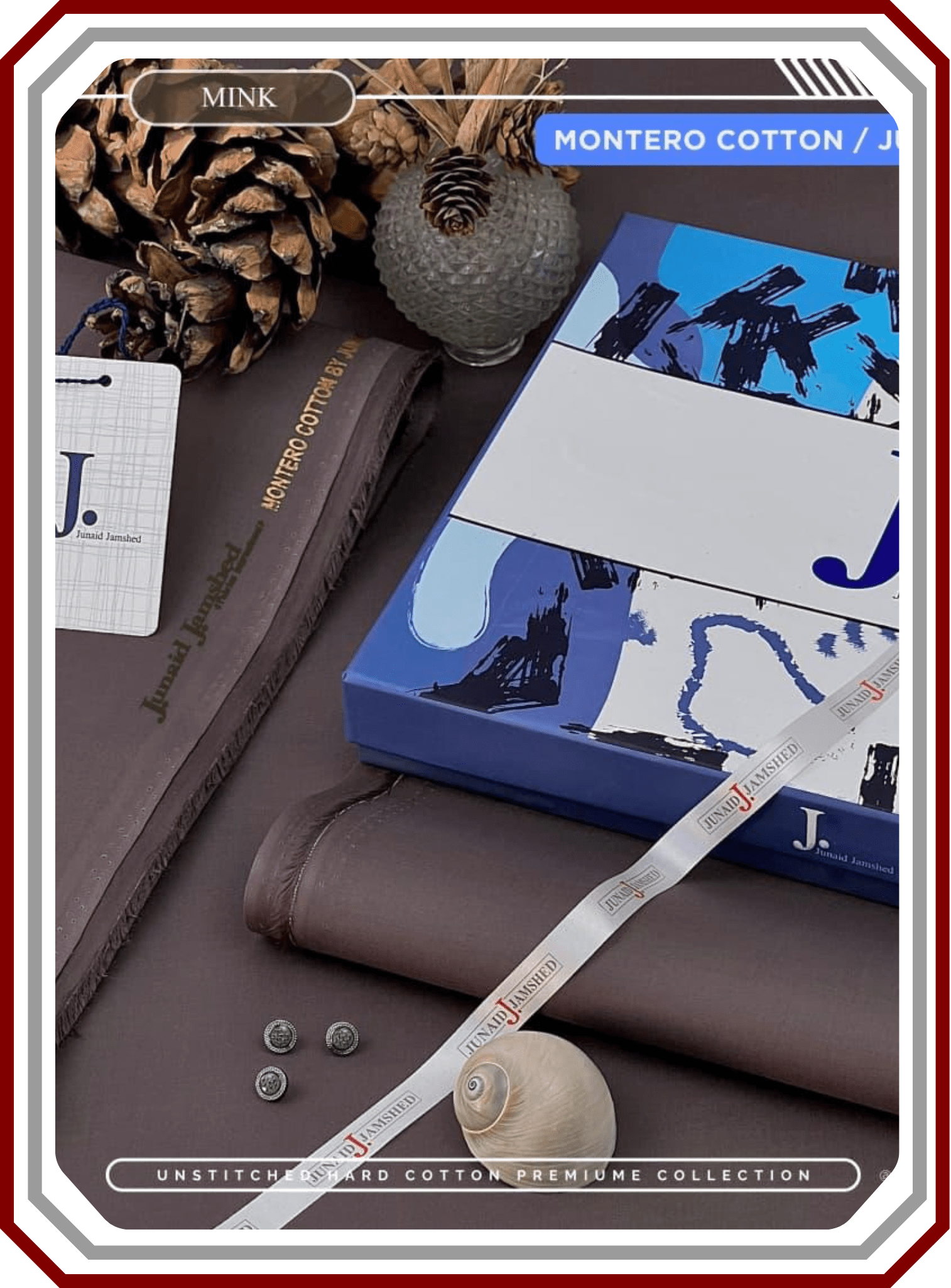 J. Junaid Jamshed Men's Premium Hard Cotton - Silver Finish Executive Suit - Pehna Textile