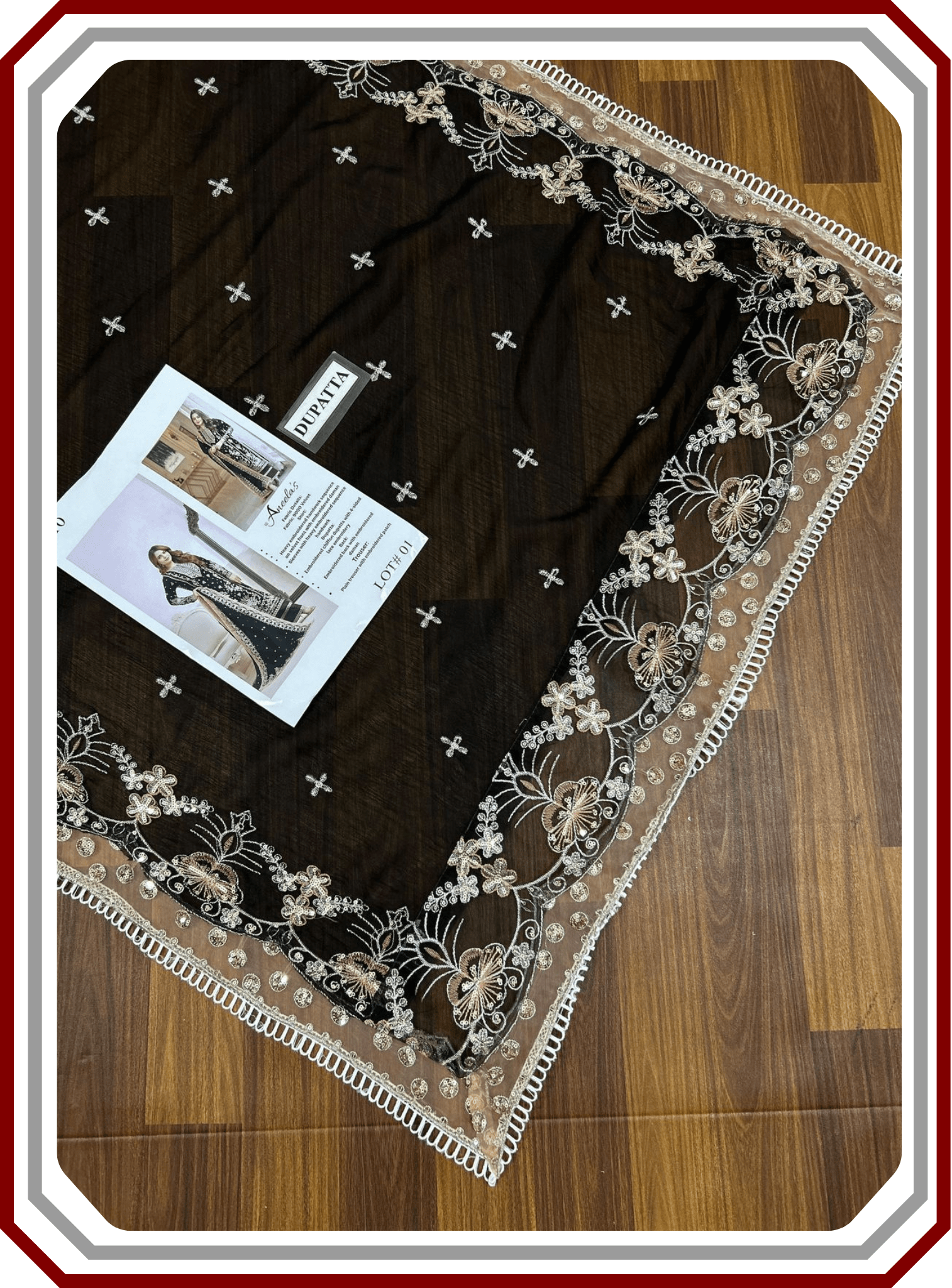 Aneelas Micro 9000 Velvet Suit - Handwork & Chiffon Dupatta - Pehna Textile