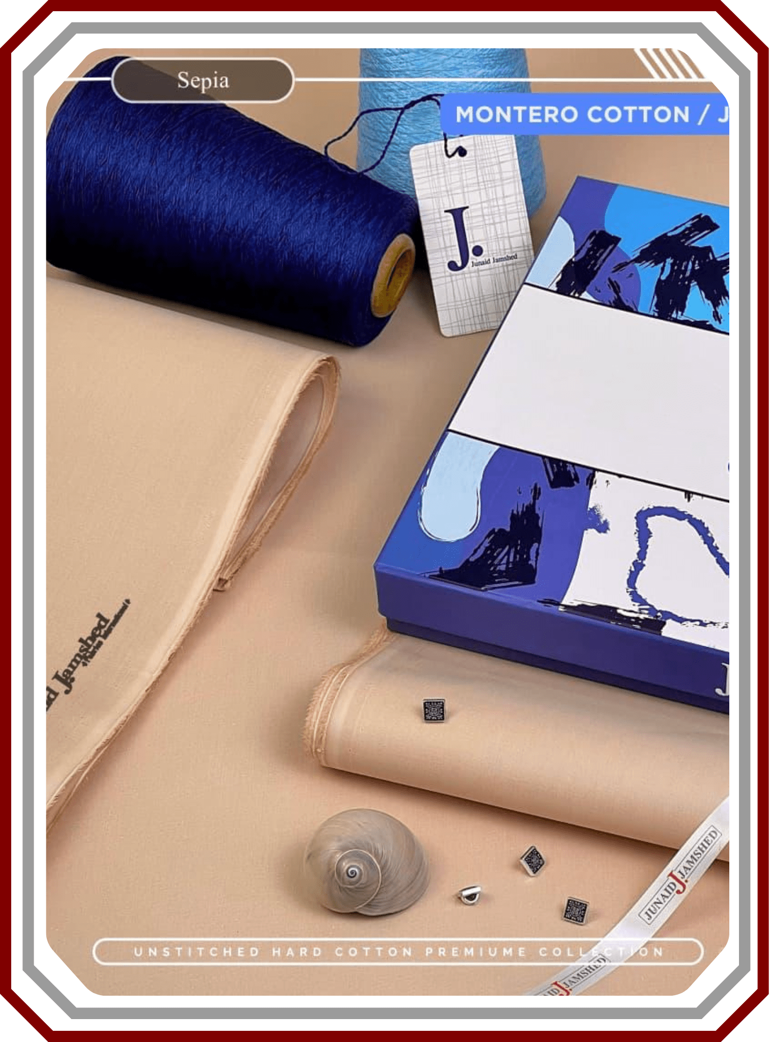 J. Junaid Jamshed All - Season Hard Cotton Suit - Silver Finish (4.5M) - Pehna Textile