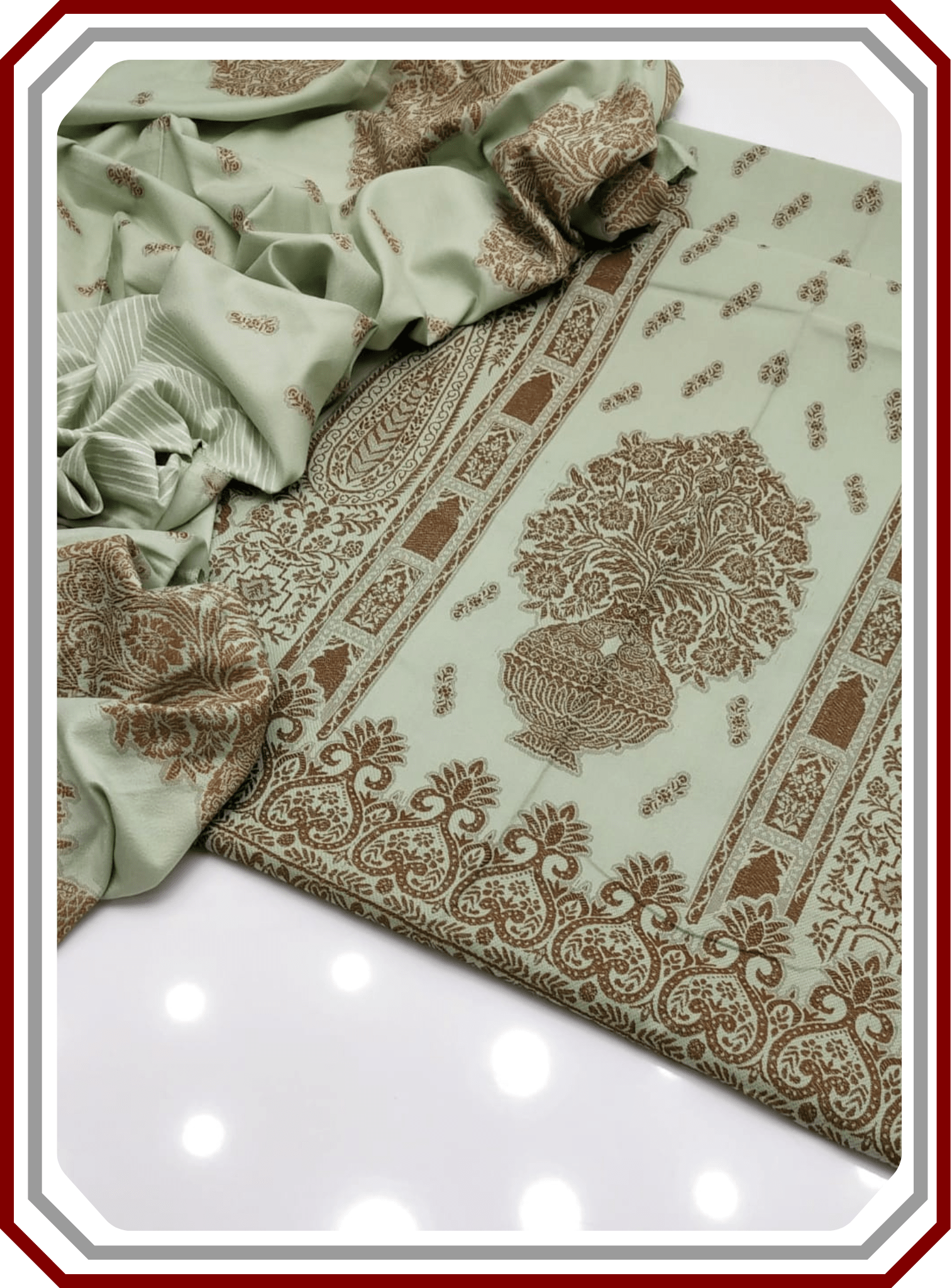 Elegant Mother's Edition - Jacquard Dhanak Wool 3 - Piece Suit with Warm Shawl - Pehna Textile