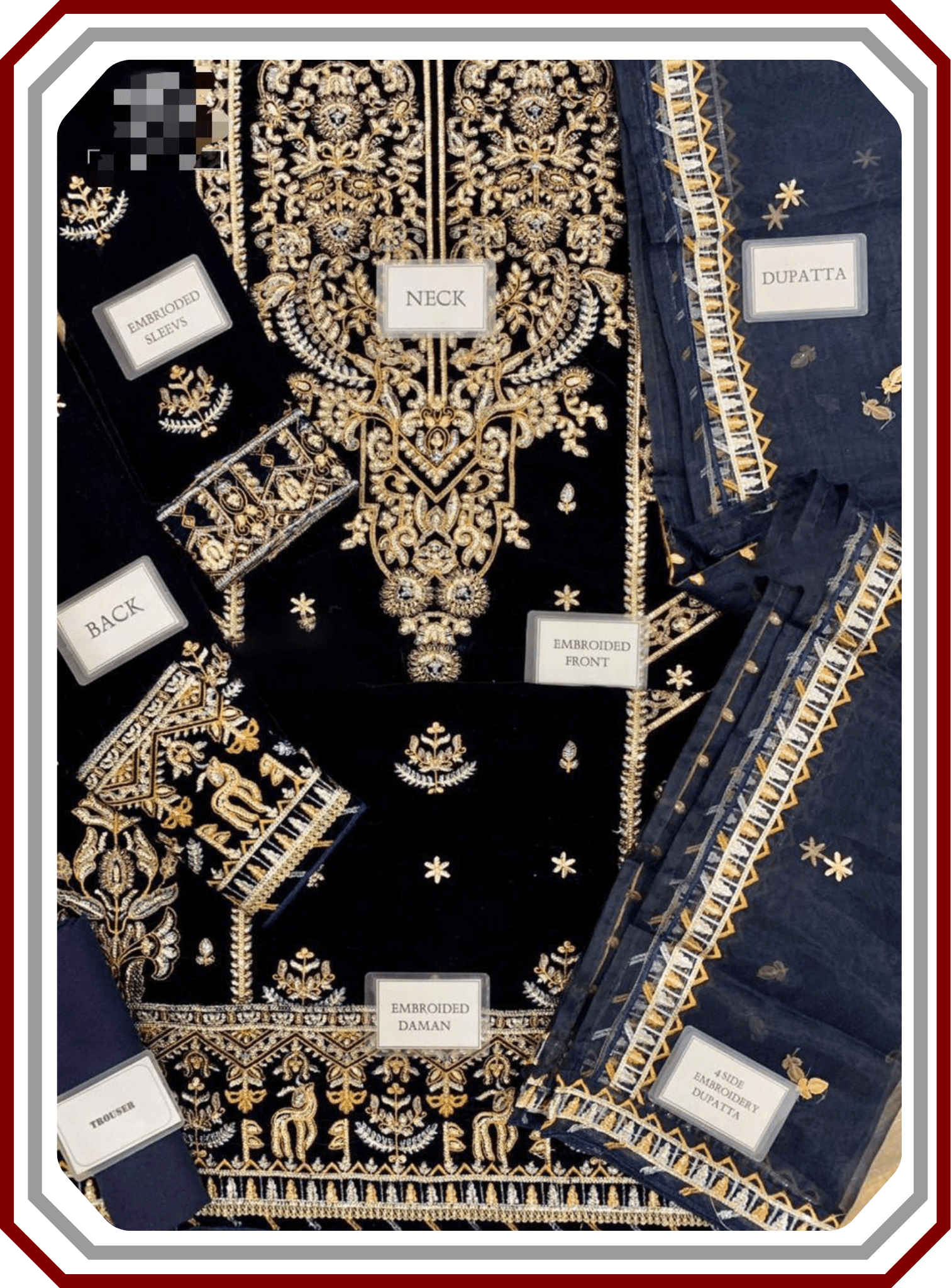 Asim Jofa Ayeza Makhmal Collection - Micro 9000 Velvet Suit with Cutwork Net Dupatta (Unstitched) - Pehna Textile