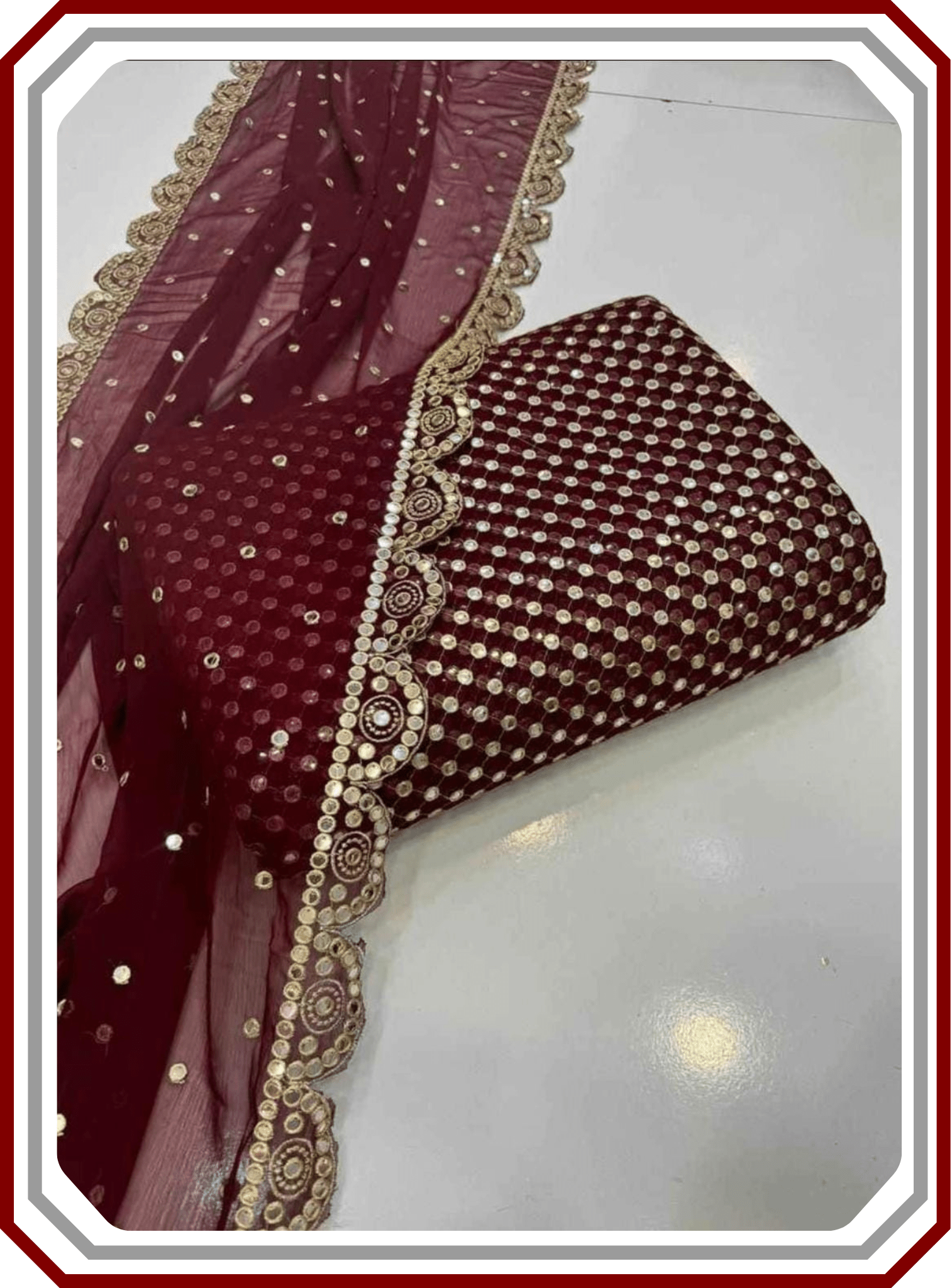 Boutique Style Heavy 9mm Embroidered Chiffon Suit with Cutwork Dupatta (Unstitched) - Pehna Textile