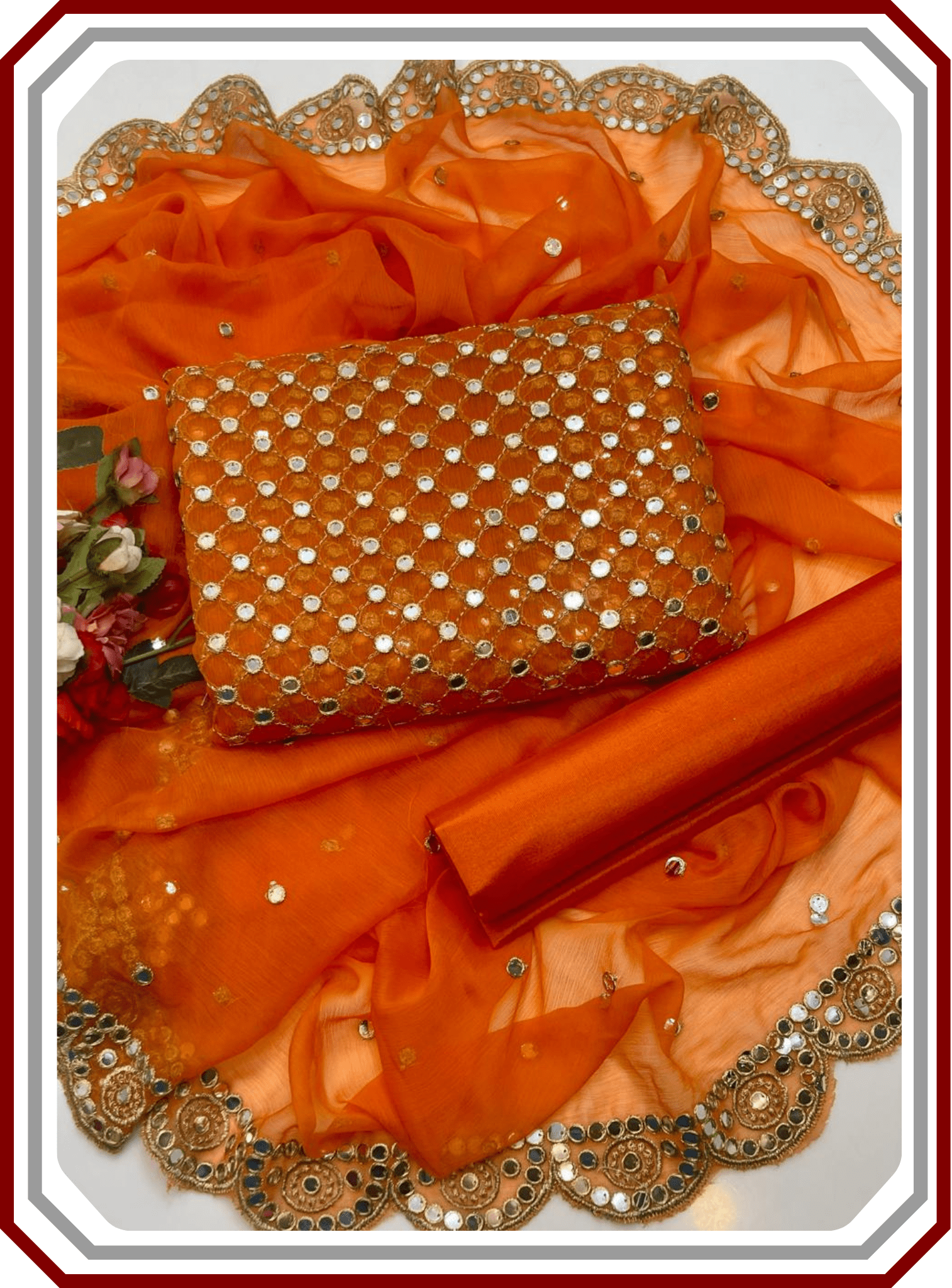 Boutique Style Heavy 9mm Embroidered Chiffon Suit with Cutwork Dupatta (Unstitched) - Pehna Textile