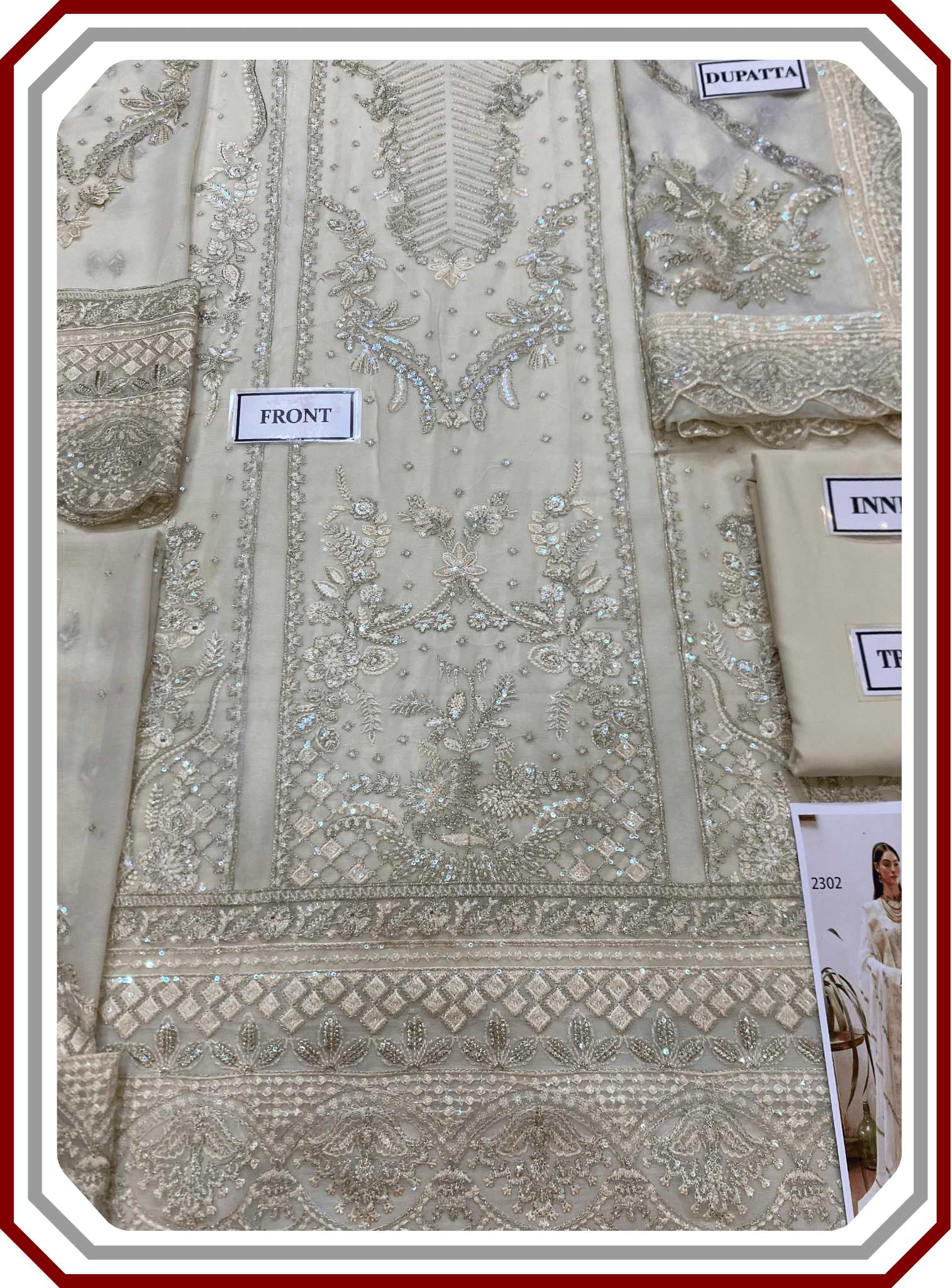 Gulaal Luxury Embroidered Sequinned Chiffon Suit with Inner - Design 2302 (Unstitched) - Pehna Textile