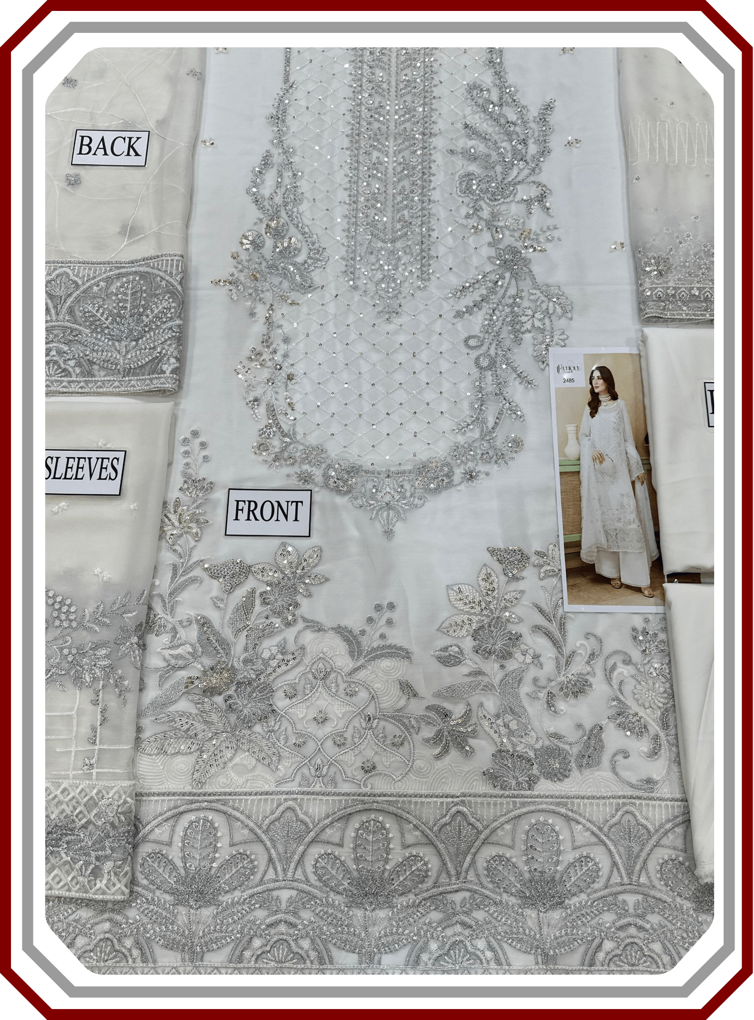 Ramsha Luxury Embroidered Chiffon Suit with Inner - Design 2485 (Unstitched) - Pehna Textile