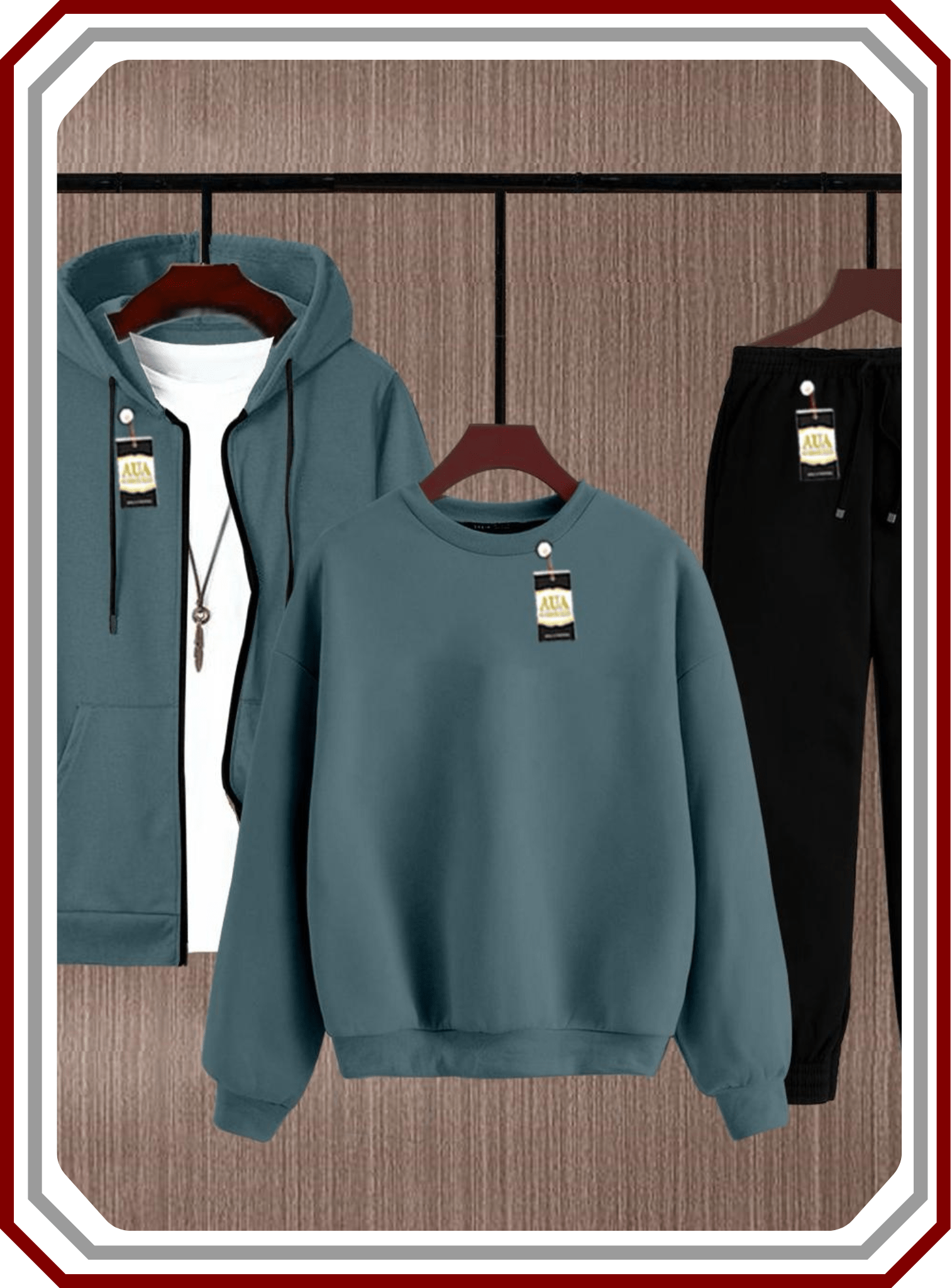 Men's 3 - Piece Winter Tracksuit Bundle - Zipper Hoodie, Sweatshirt & Trouser Fleece Set - Pehna Textile